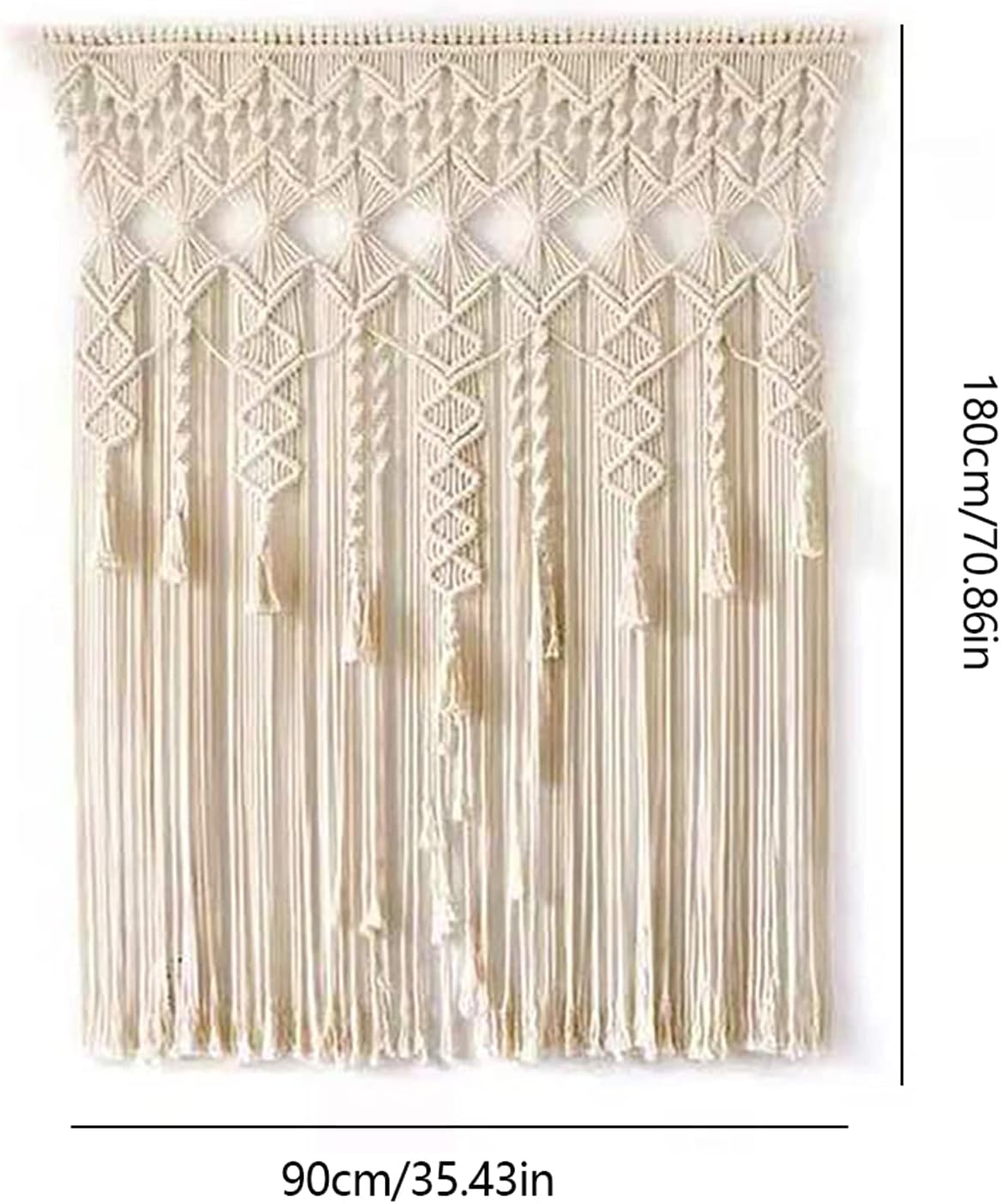 Boho Macrame Curtain for Window Doorway Handmade Beige