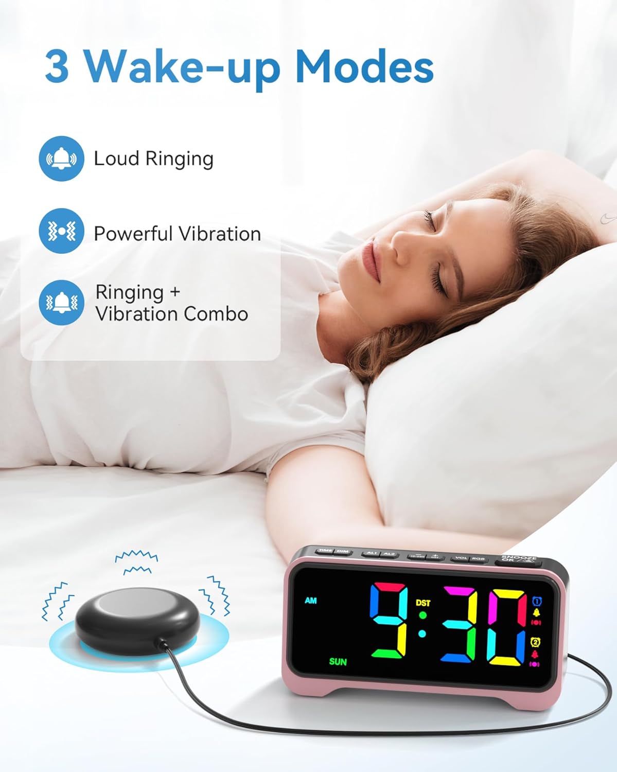 Loud Alarm Clock with Bed Shaker and Night Light