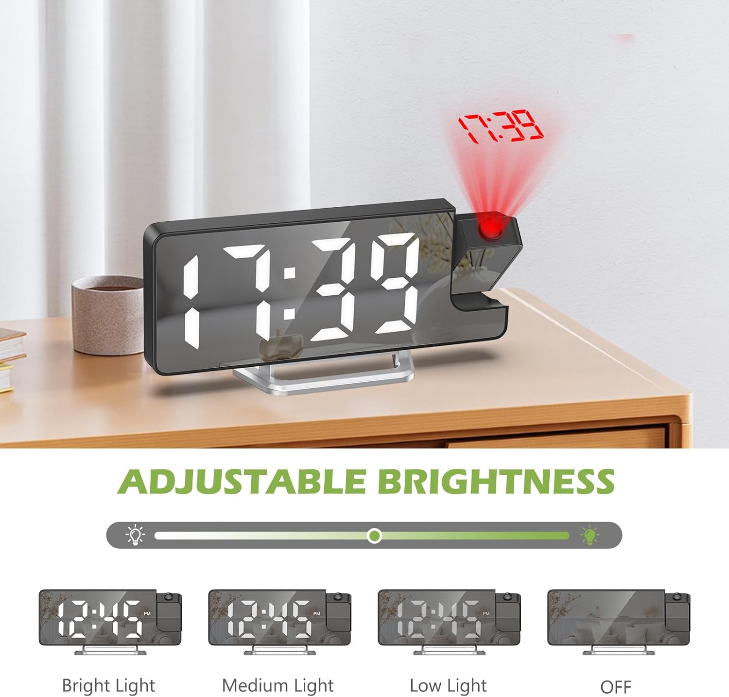 KeeKit LED Projection Alarm Clock with 79in Display