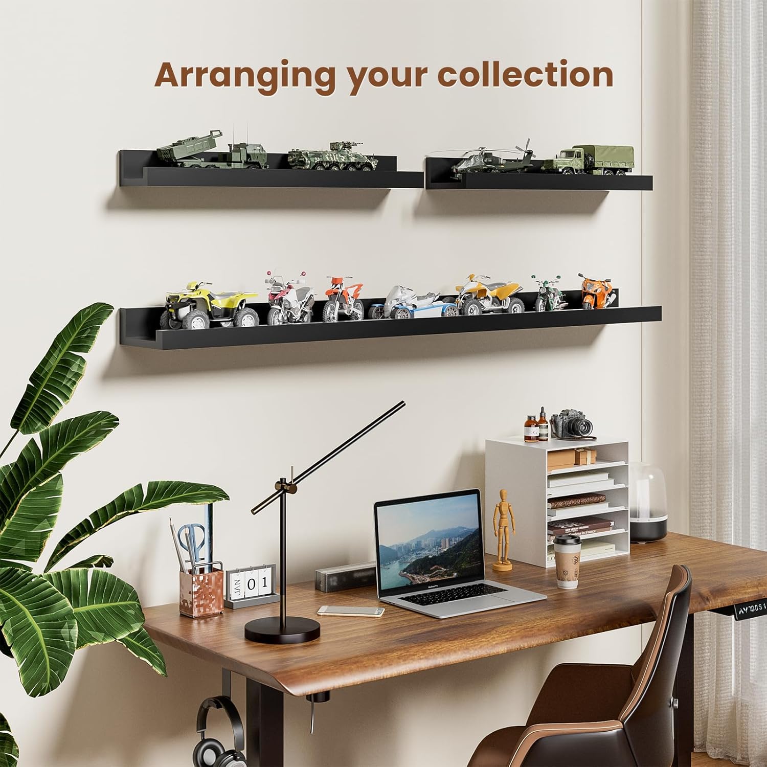 48 Inch Floating Shelf Set of 3 with Lip Black