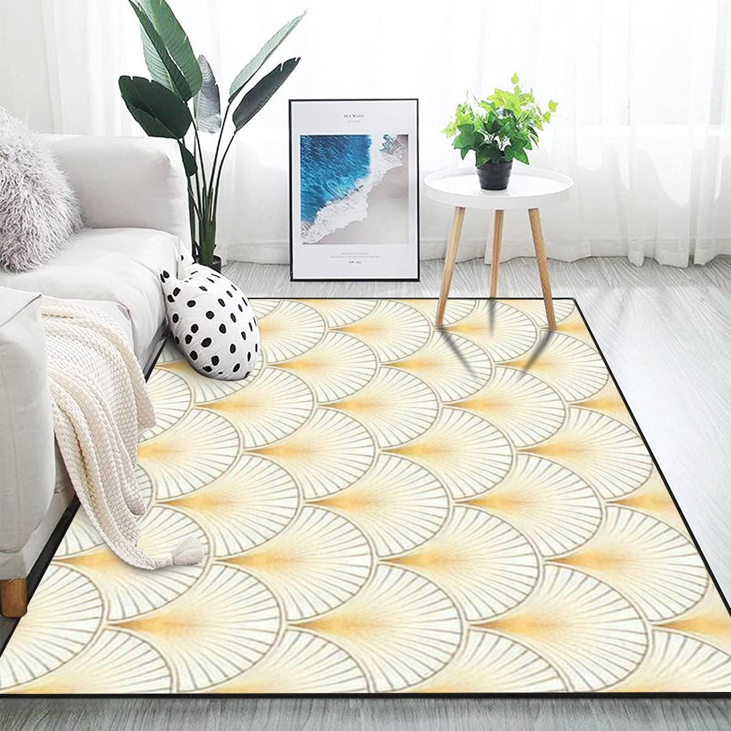 Modern 3D Art Deco Area Rug Seamless White Gold Shells Yoga Mat