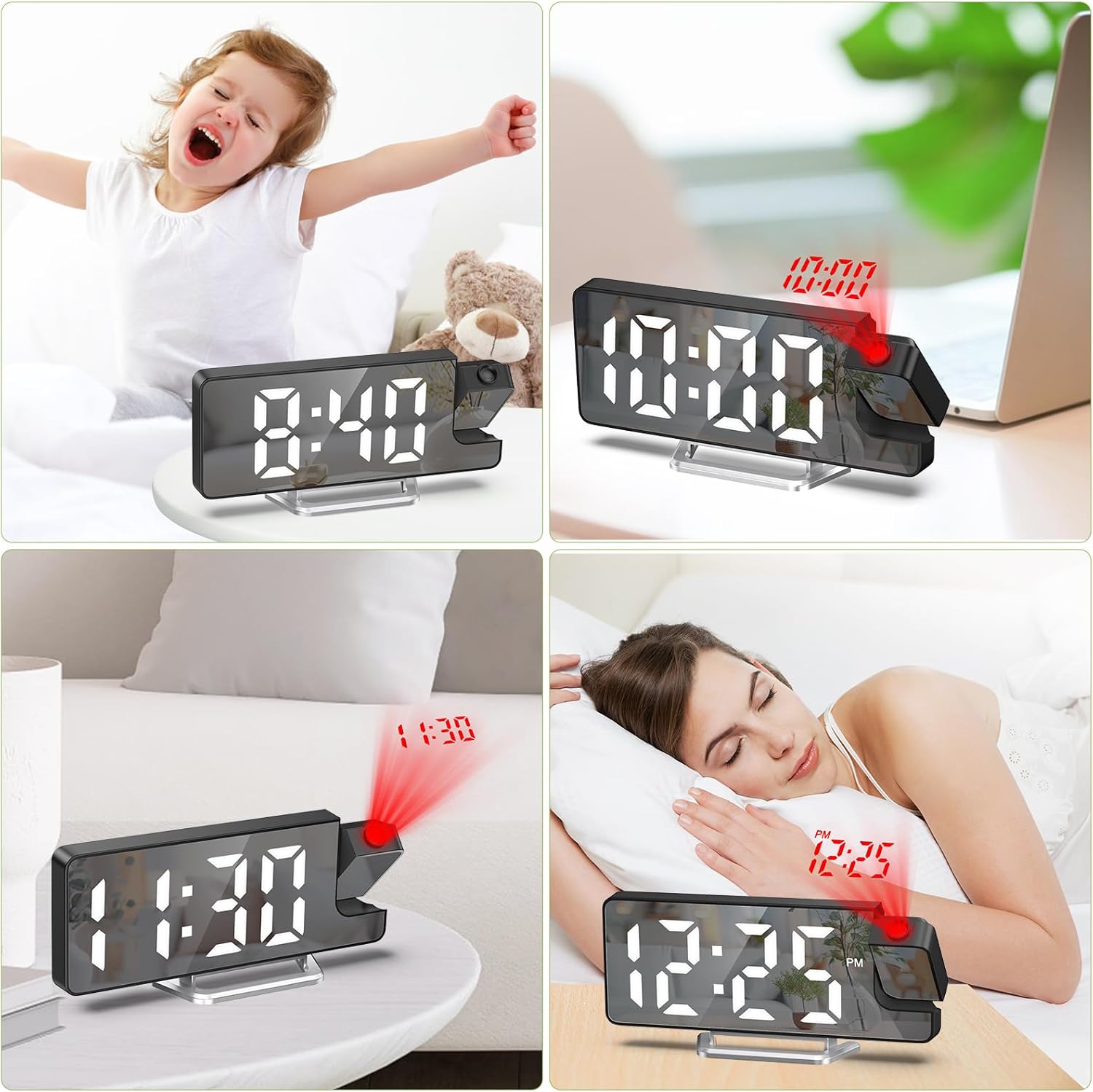 KeeKit LED Projection Alarm Clock with 79in Display
