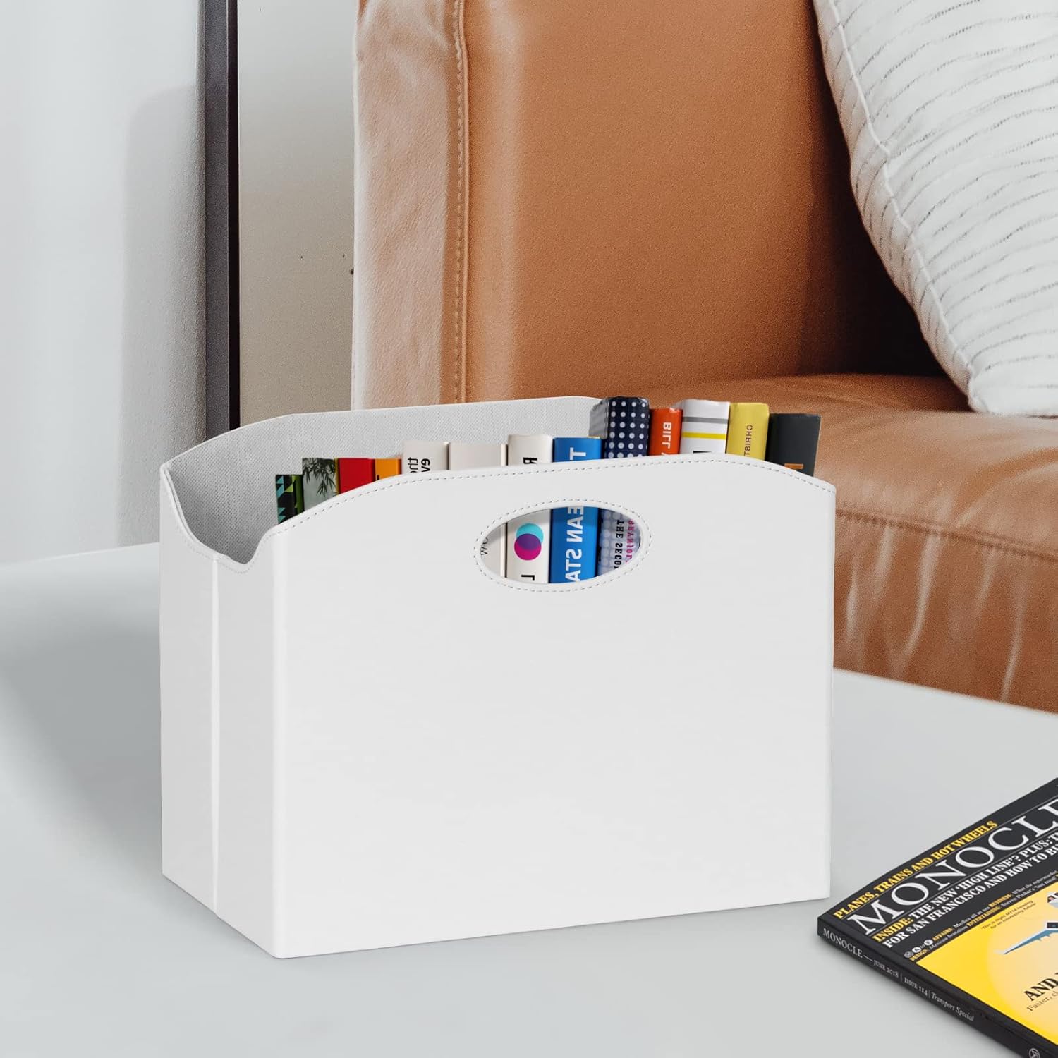 EZDeco Foldable Magazine Holder Floor PU Leather Organizer