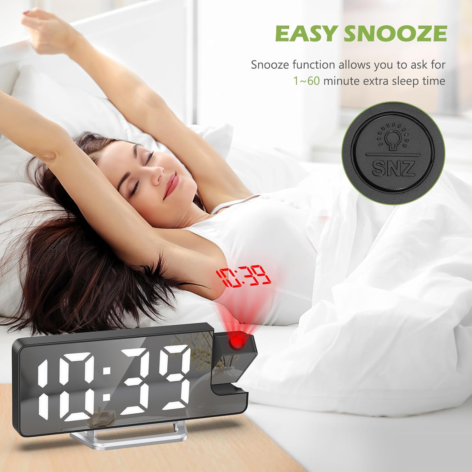 KeeKit LED Projection Alarm Clock with 79in Display