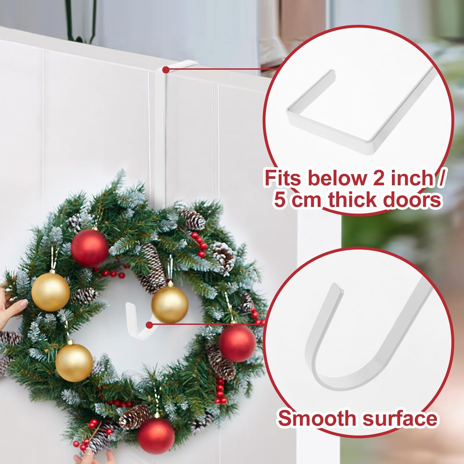 12 Inch Narrow White Wreath Hanger for Front Door