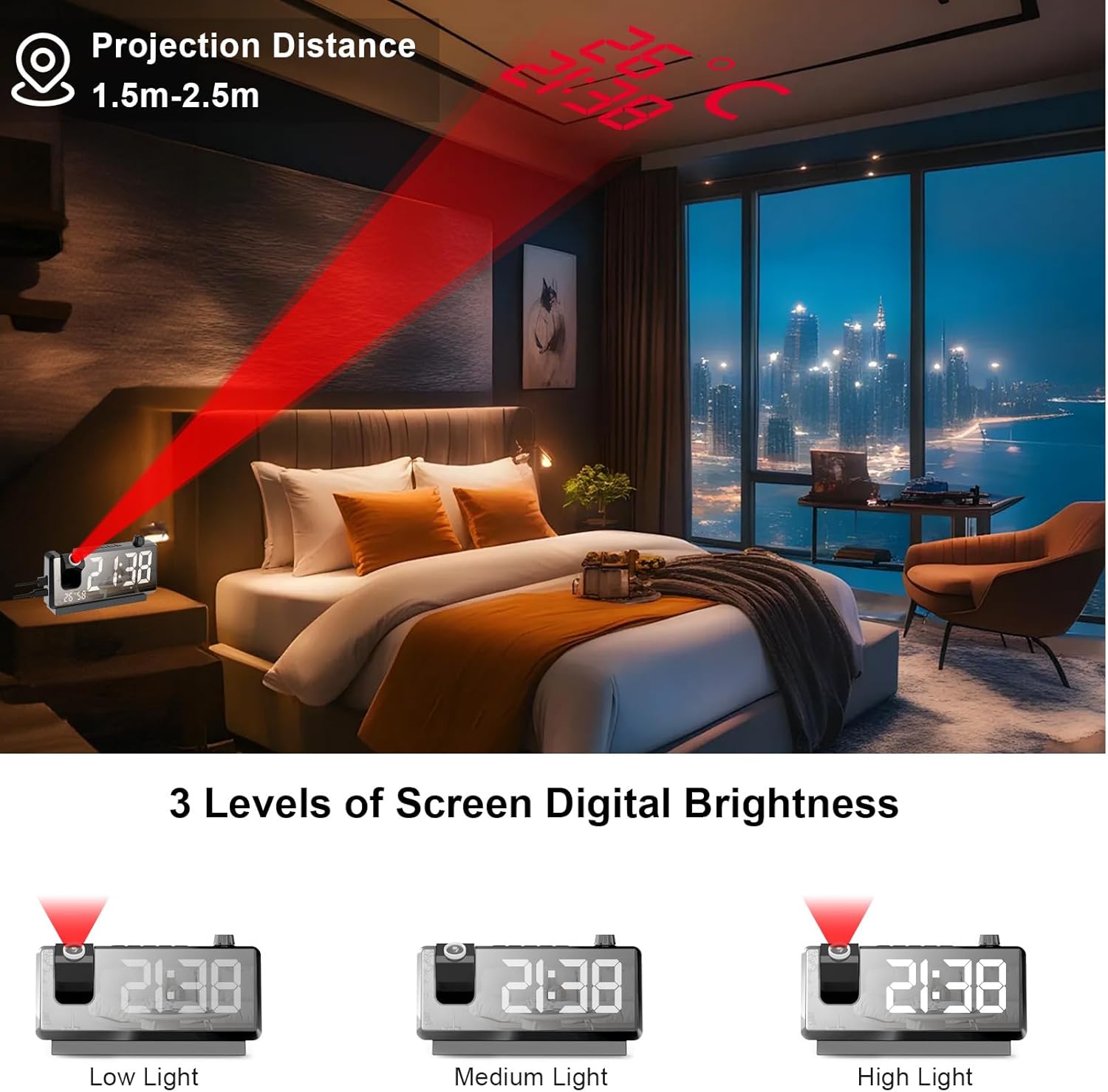GuDoQi Projection Alarm Clock with 7 LED Display