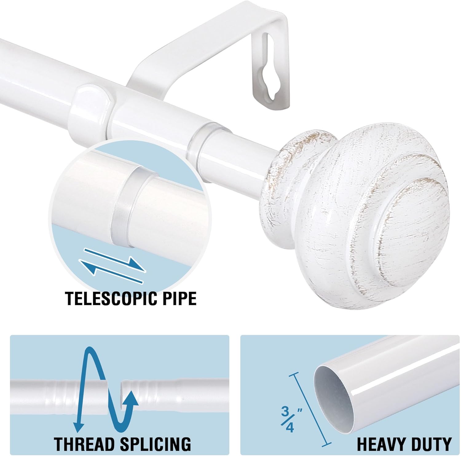 HVERSAILTEX Adjustable Curtain Rods 34 Inch White
