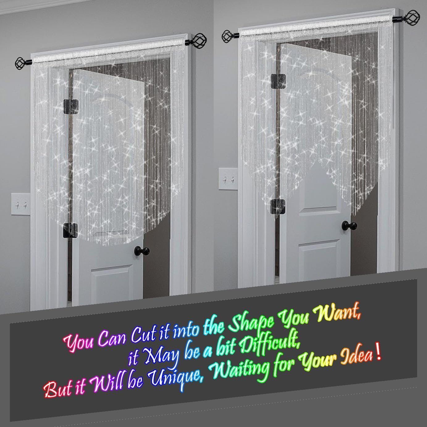 White Beaded Curtain with Tassels for Doorway Decor