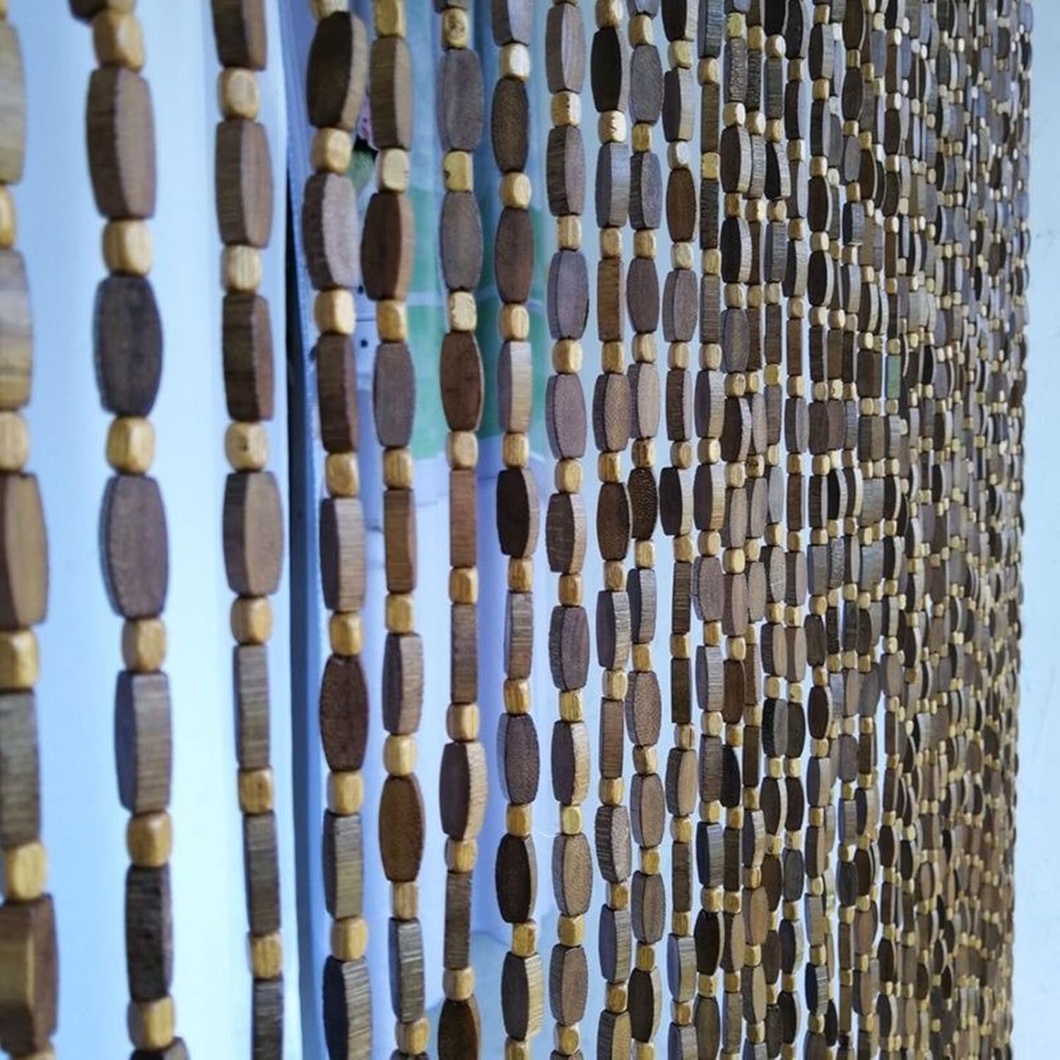 LEOSXA Beaded Door Curtain Bamboo Beads Decorative Partition