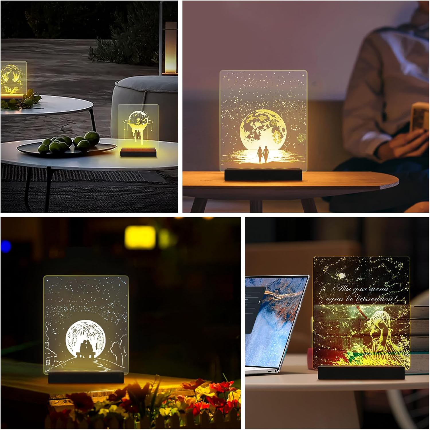 433 Rectangle Wooden LED Light Base with USB Cable 4Pcs