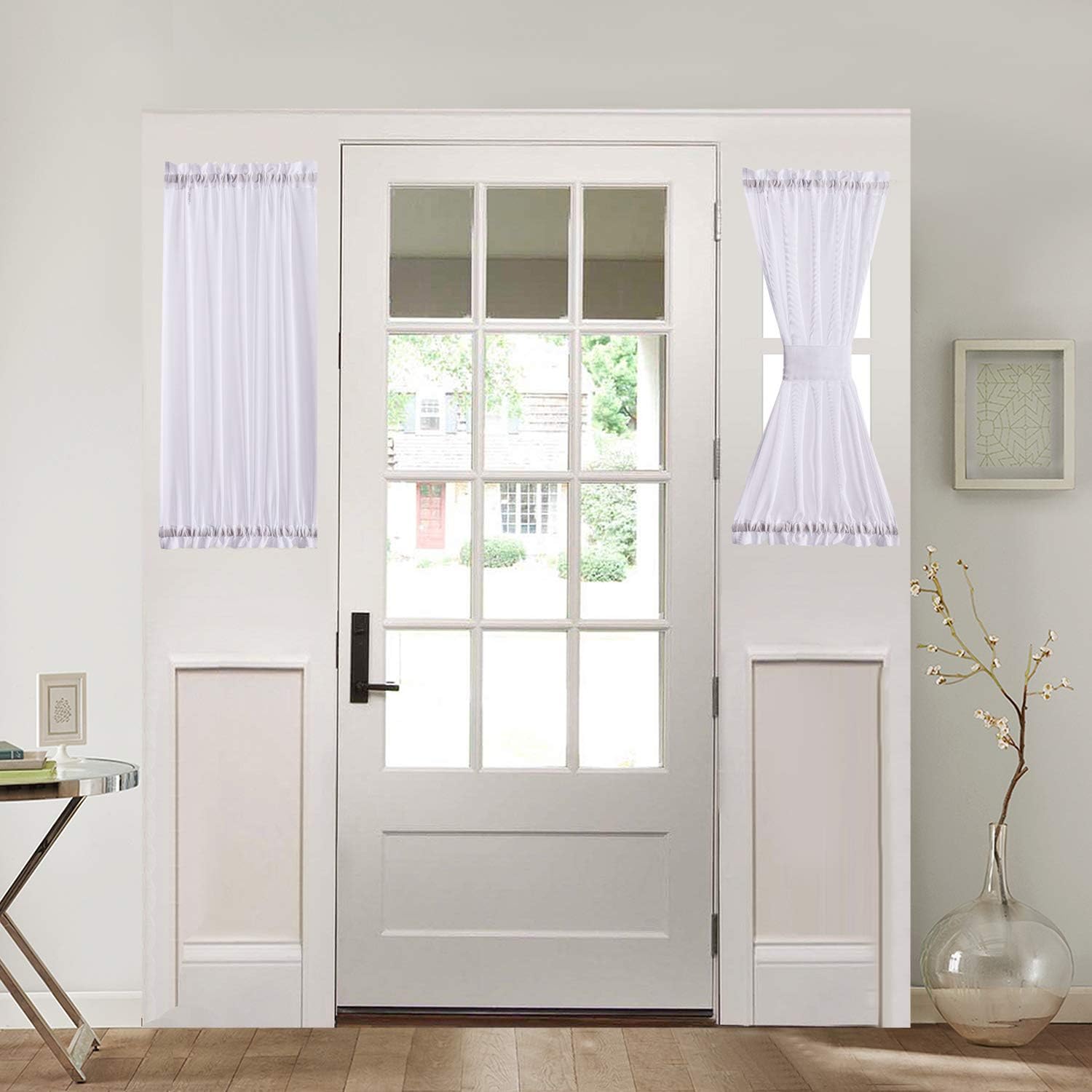 Home Brilliant Sheer Door Curtains 30x40 Inch White Panels with Tieback