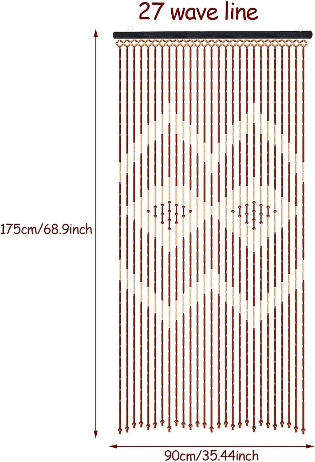 CNCEST Wooden Bead Curtain 90x175cm 27 Lines