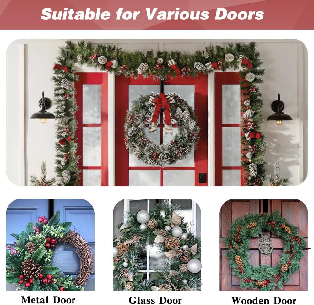 2 Pack Black 15 Inch Wreath Hanger for Front Door