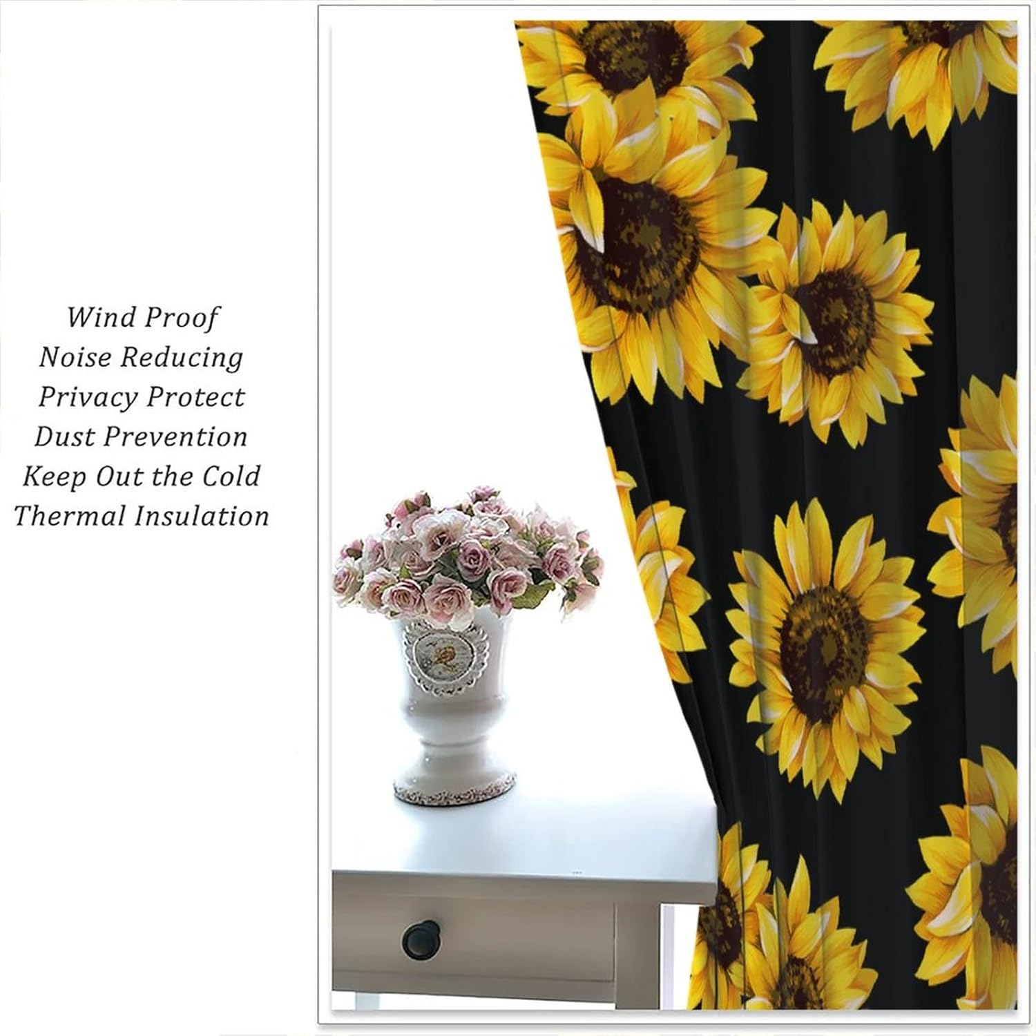 Sunflowers Blackout Window Curtains Vintage Shabby Chic