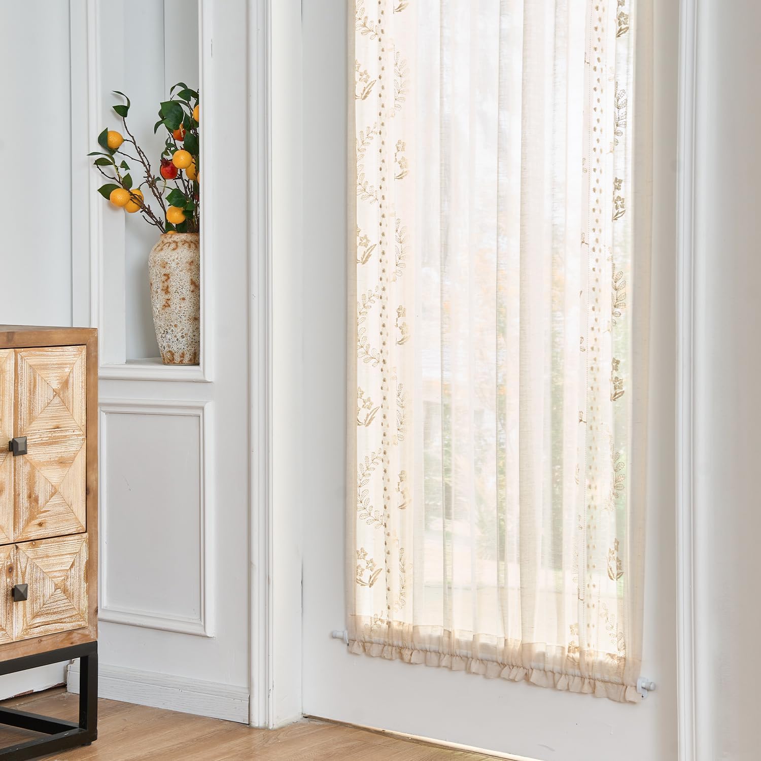 Jinchan French Sheer Door Curtain with Tie Up Bows