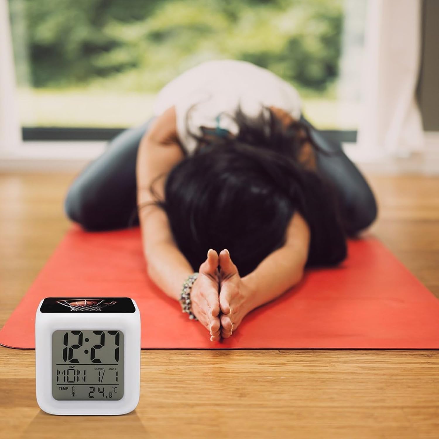 LED Alarm Clock with Basketball Print