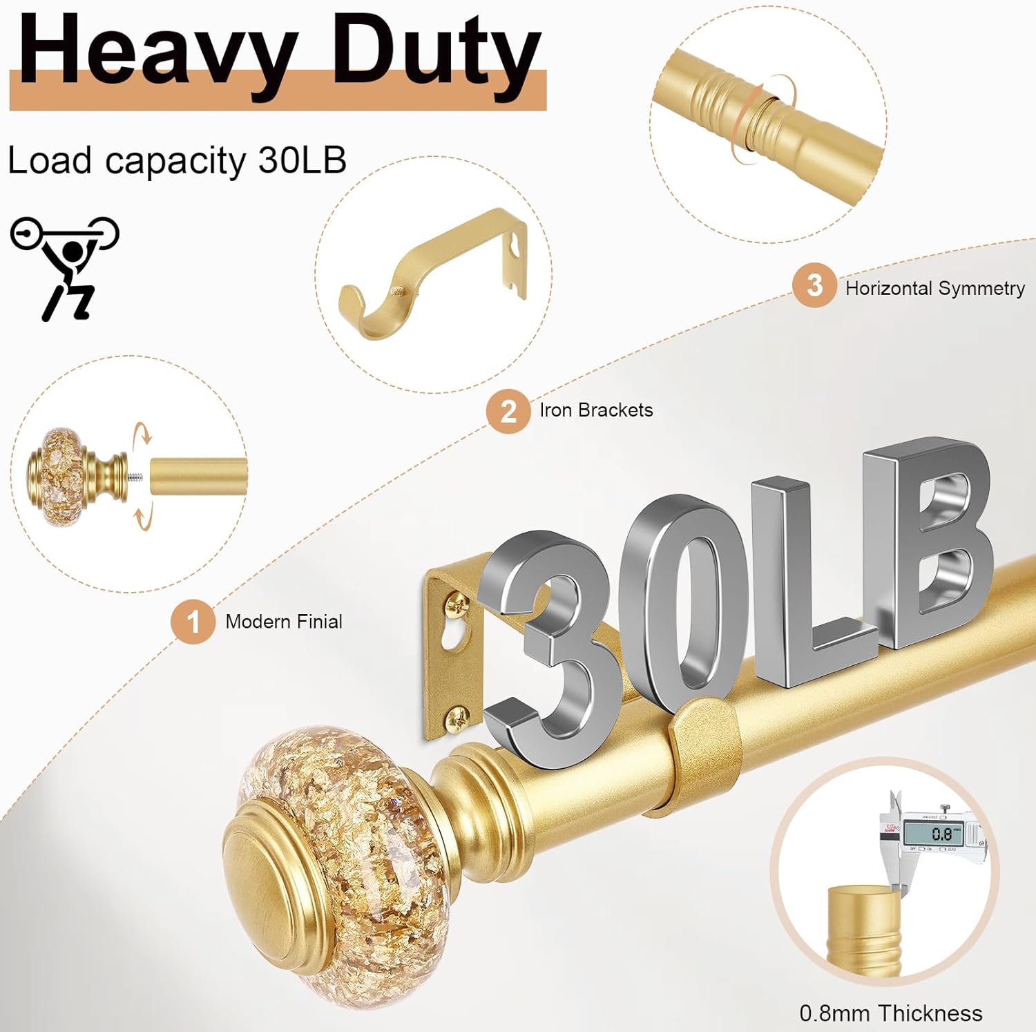 Gold Crystal Curtain Rod with Adjustable Finials