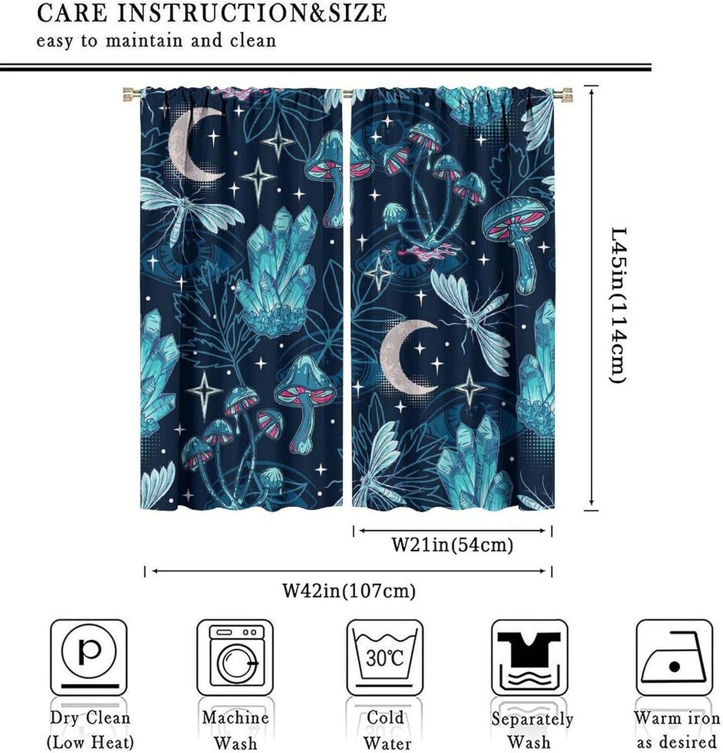 Fantasy Mushroom Moon Eyes Decor Curtains W42xL45 Inch