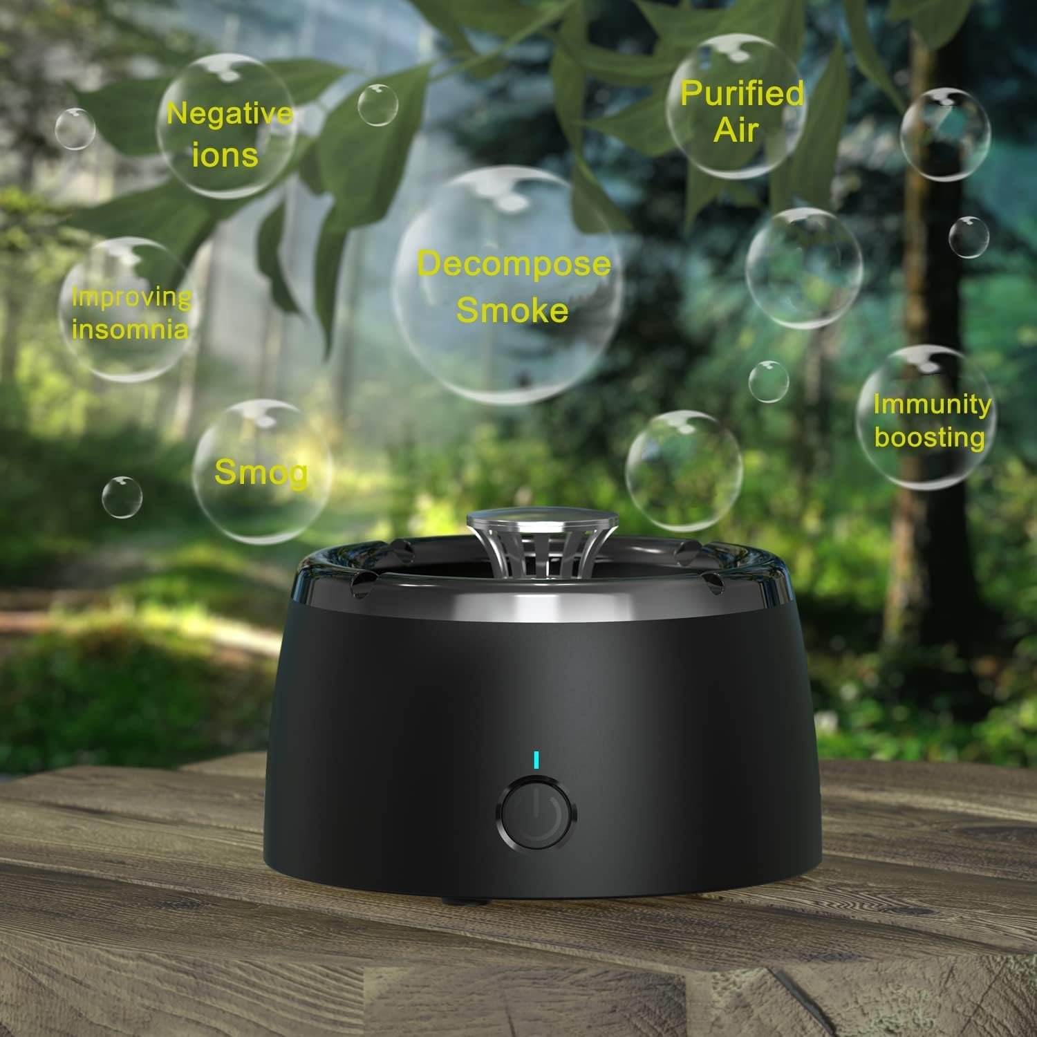 Smokeless Ashtray with Anionic Air Release Black