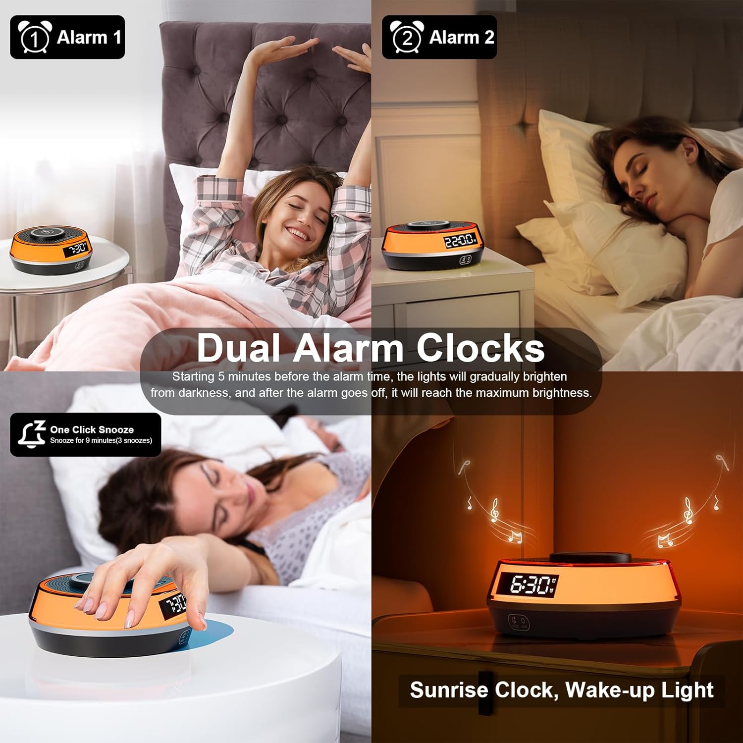 5 in 1 Alarm Clock with Wireless Charger and Bluetooth Speaker