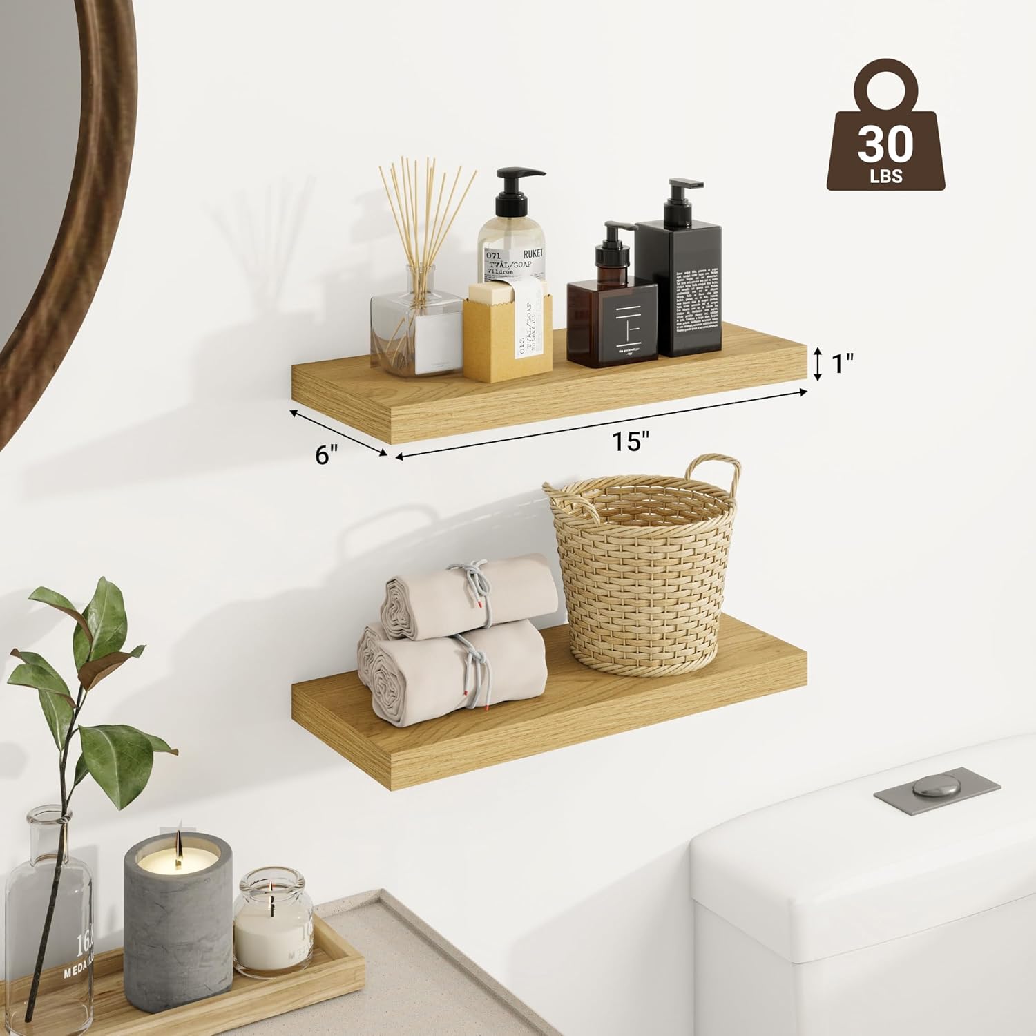 Venusmiles 3 Piece Oak Floating Wall Shelves