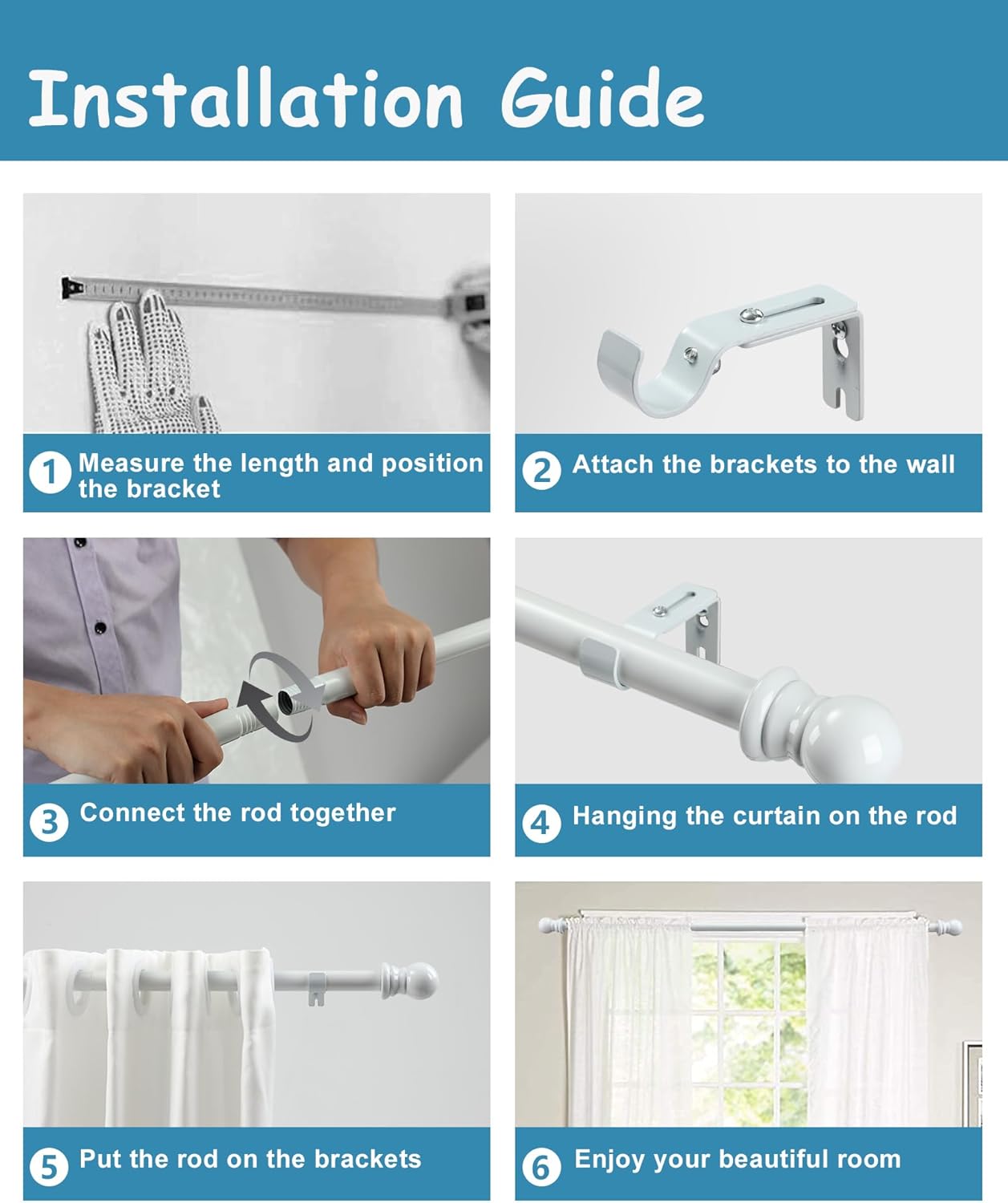 HOSKO Curtain Rod Kit 1 Inch 30-44 Inches Window