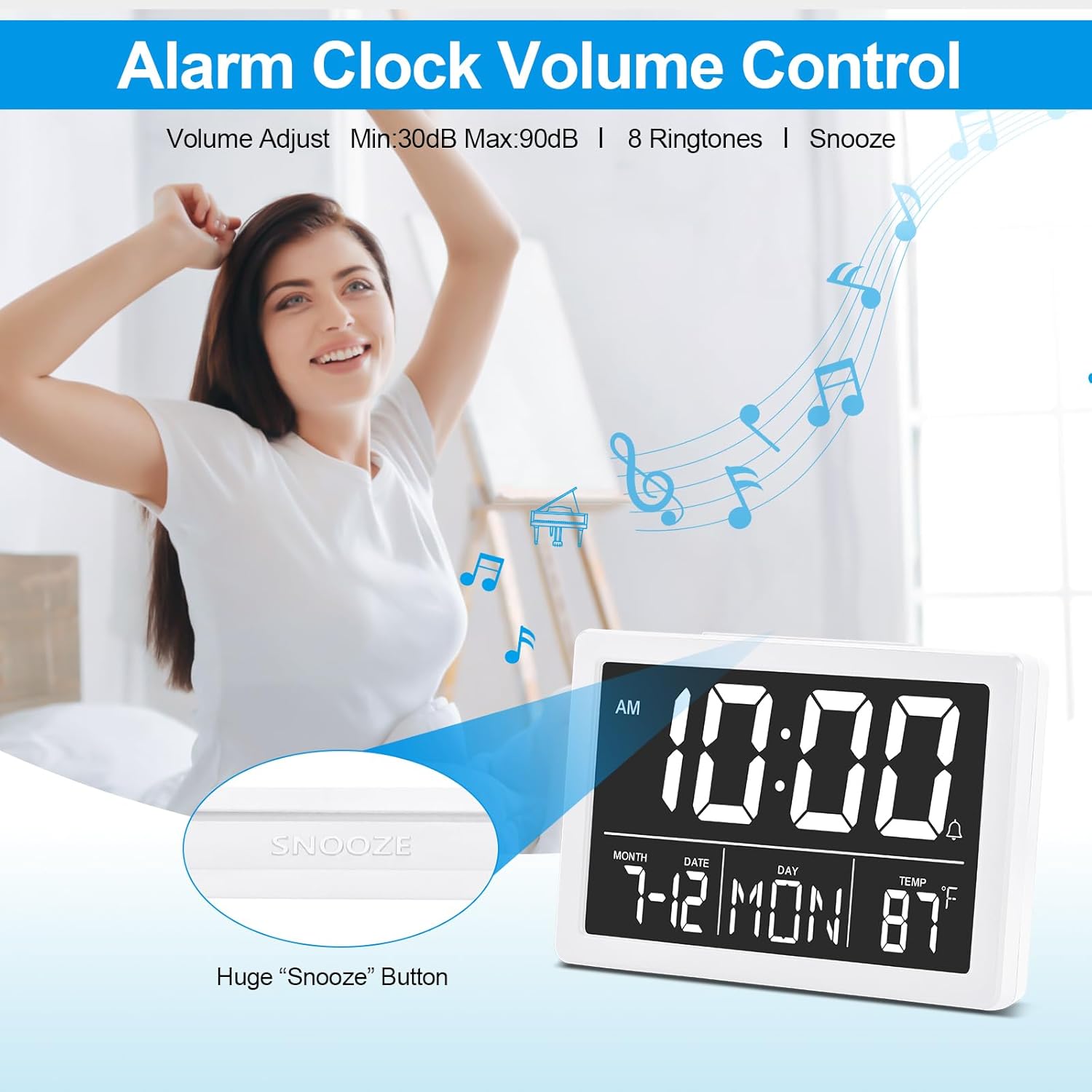 Amgico Digital Alarm Clock with Snooze - 63 Inch LED