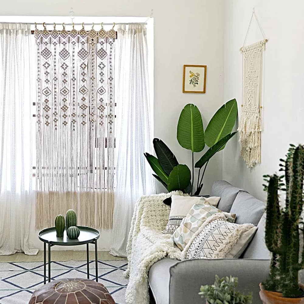 Boho Macrame Curtain with Woven Grommets 79x35 Inches