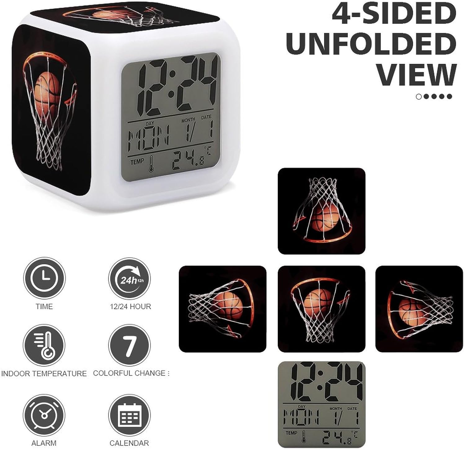 LED Alarm Clock with Basketball Print