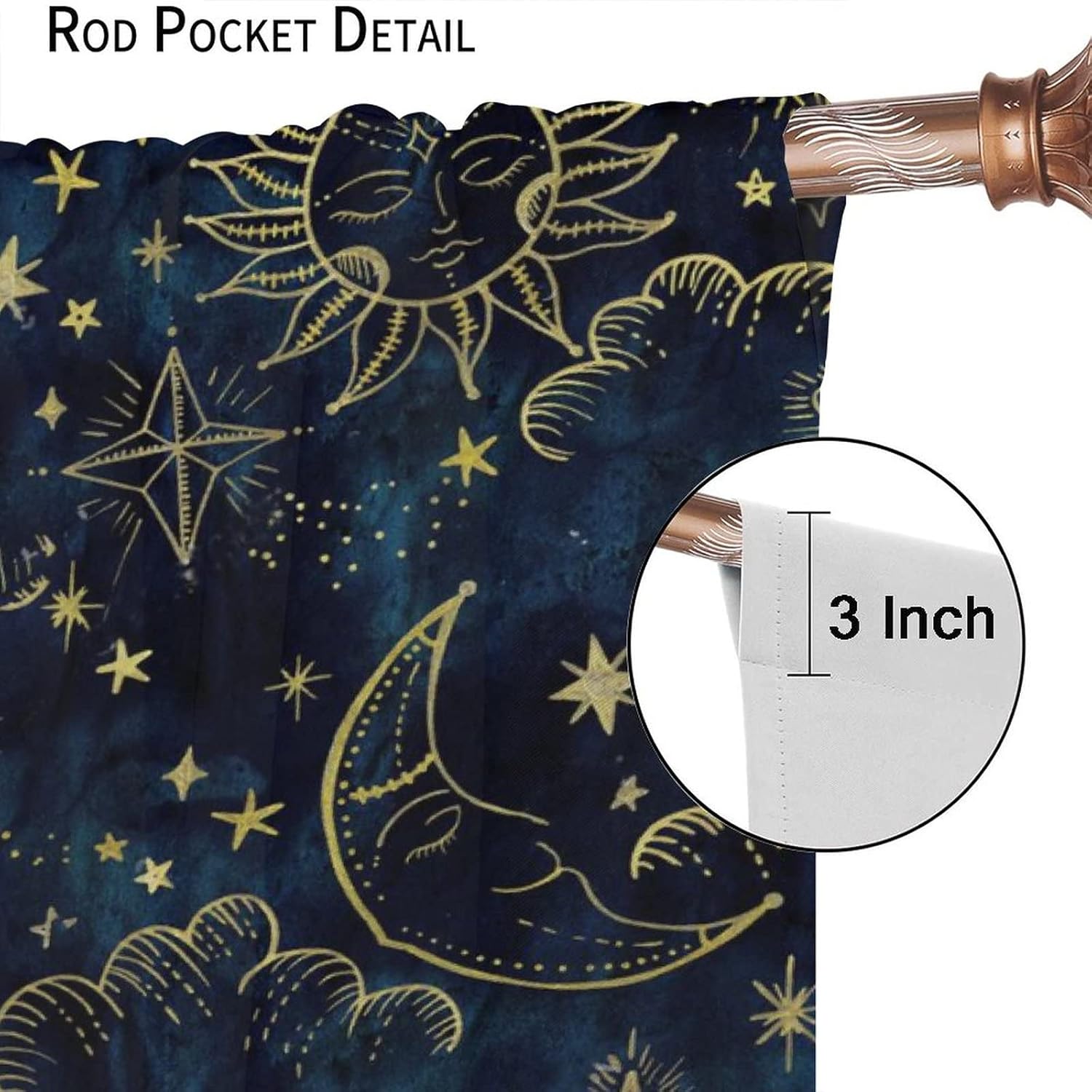 Sun and Moon Curtains Bohemian Art Design 2 Panels 42x45 Inches