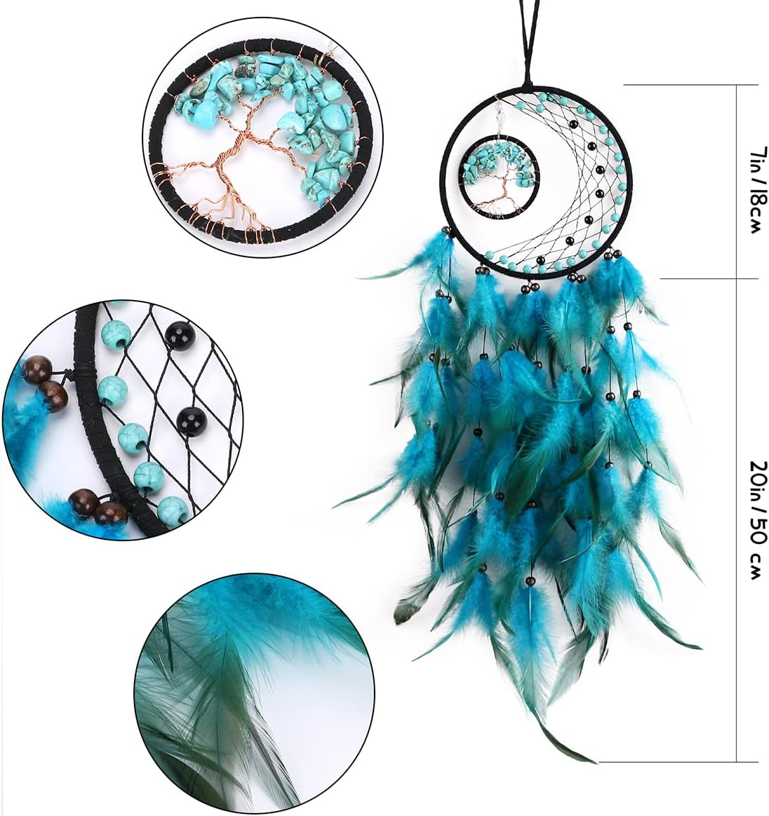 Cyan Blue Dream Catchers Wall Decor for Bedroom