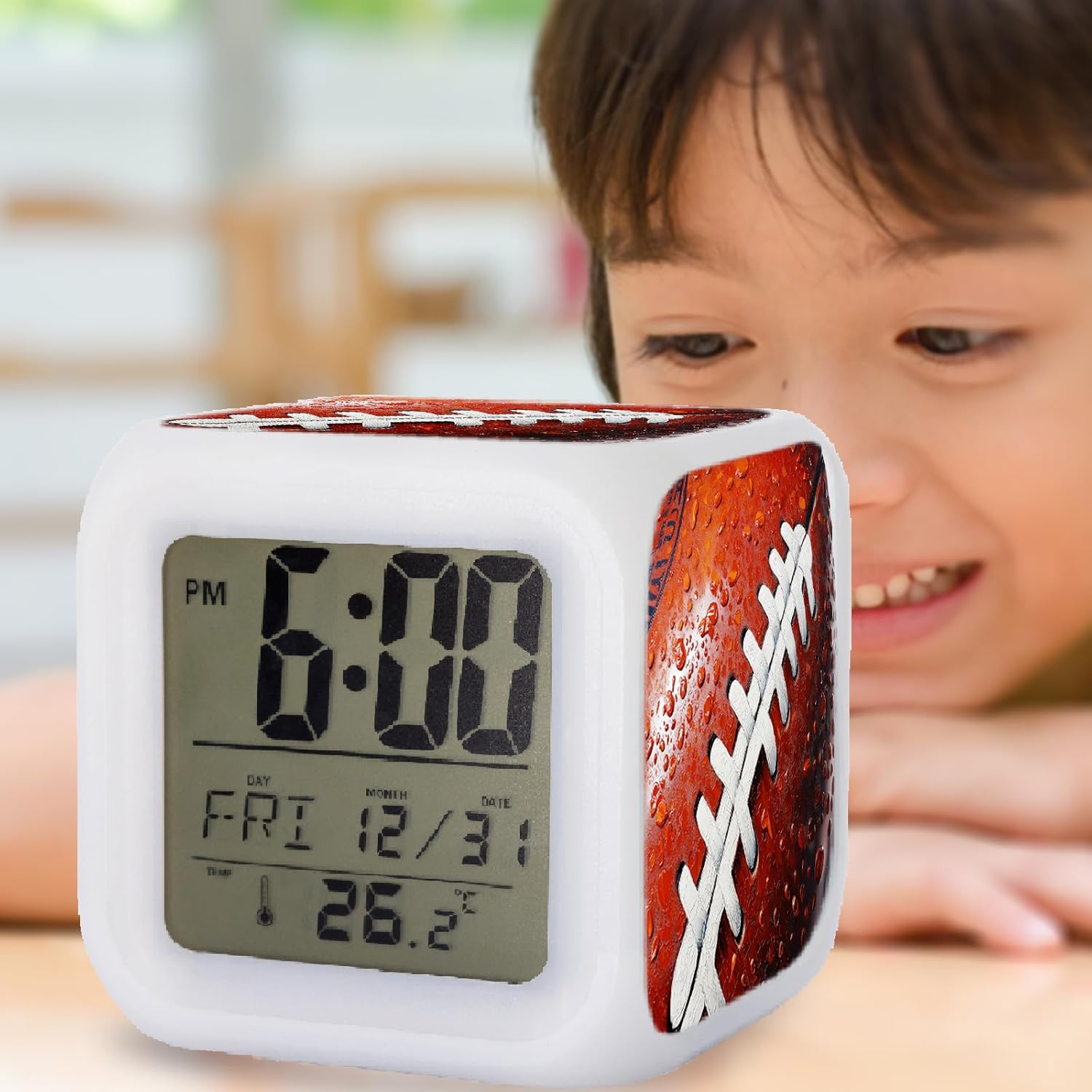 Rugby Ball Alarm Clock with LED Nightlight