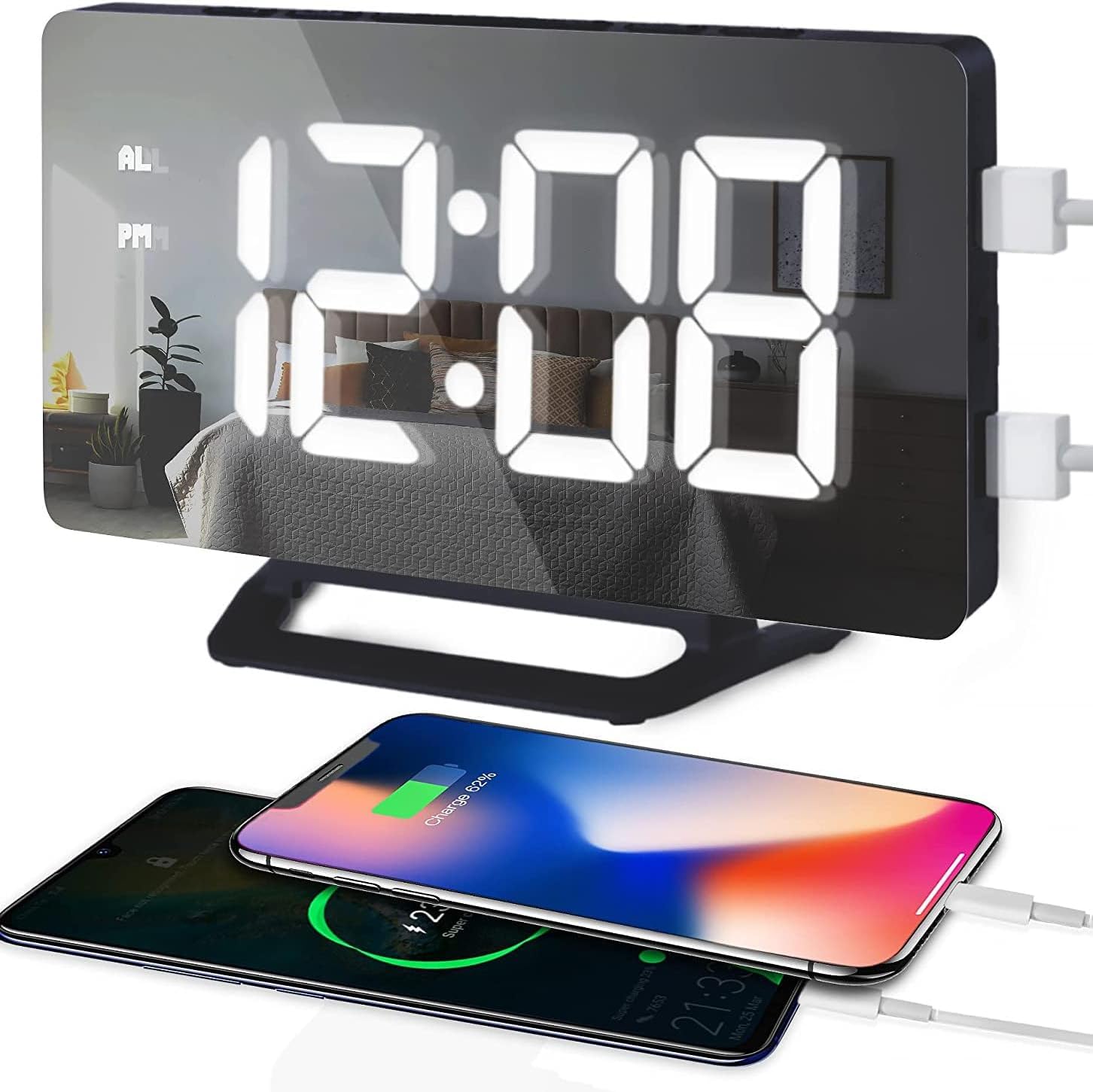 DCHOOD Digital Mirror Alarm Clock with USB Ports