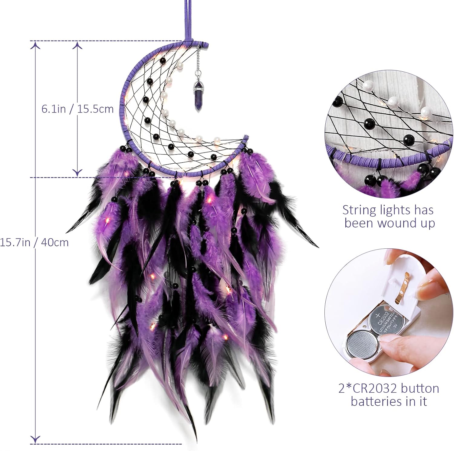 Dremisland Moon Dream Catcher with Fairy Lights