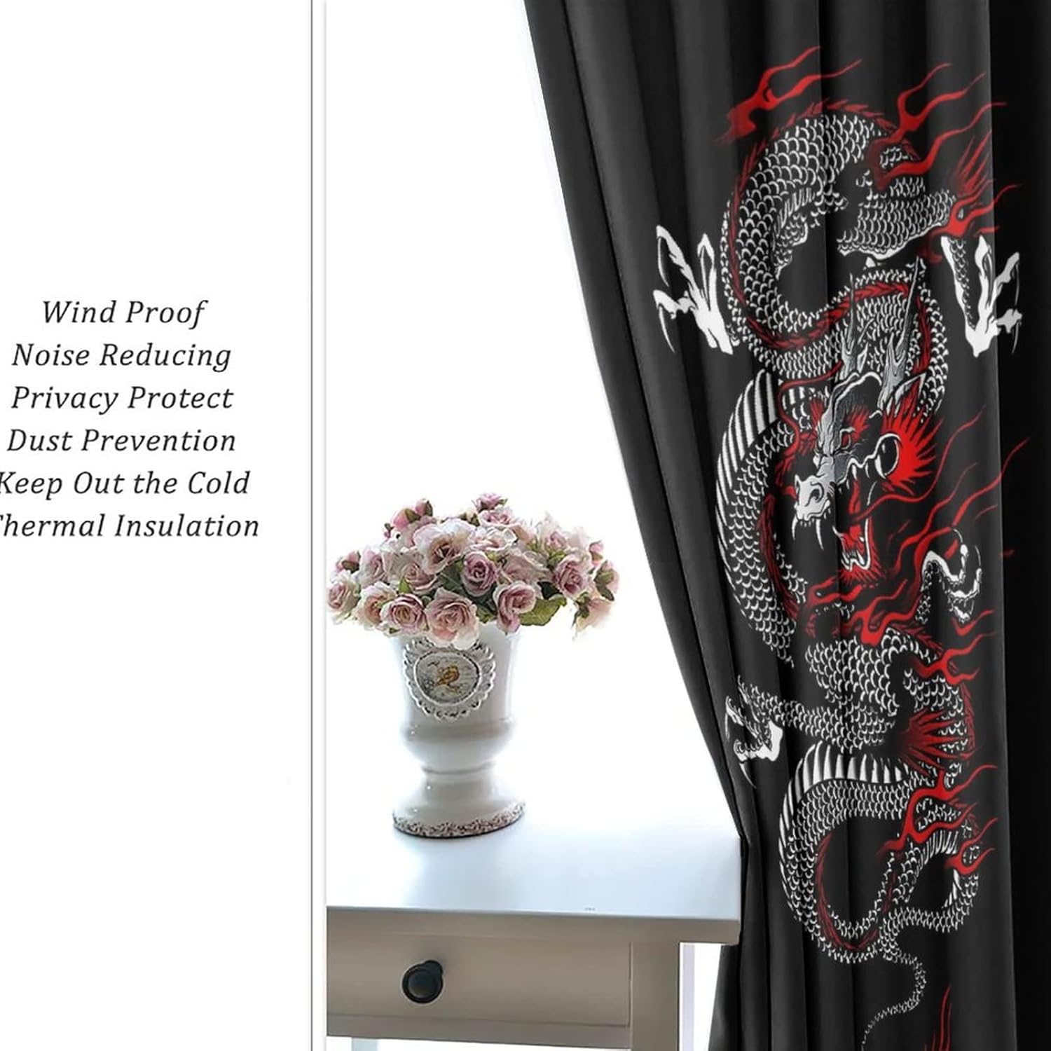 Fantasy Dragon Curtains Black Red Grommet Panels