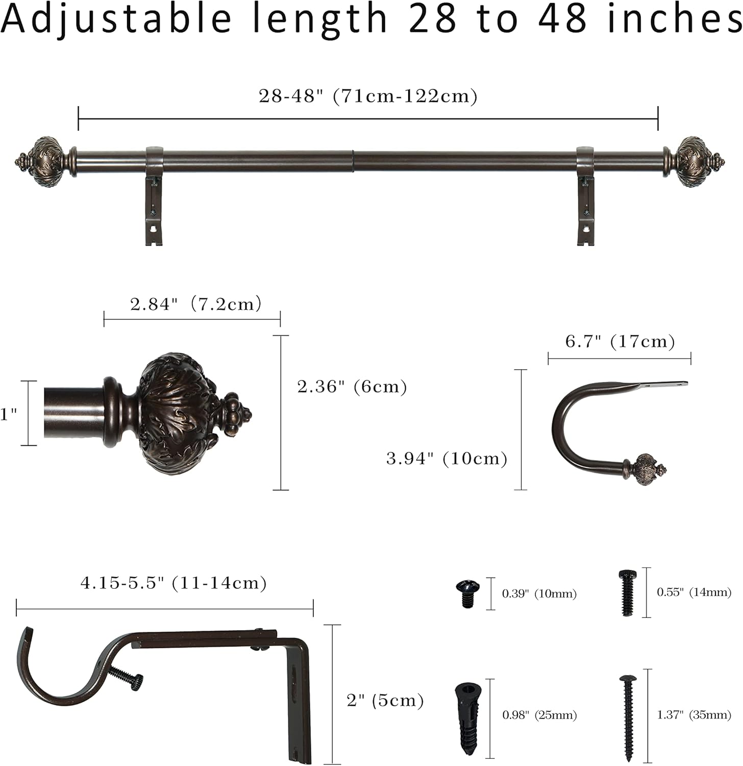Rydenia 1 Inch Curtain Rod with Bronze Gold Finials
