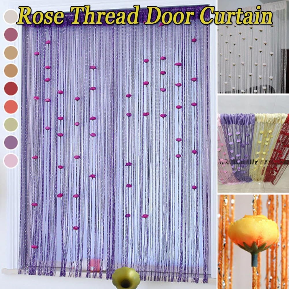 Muliivevy Rose Thread Door Curtain Elegant Privacy Tassel for Doorways