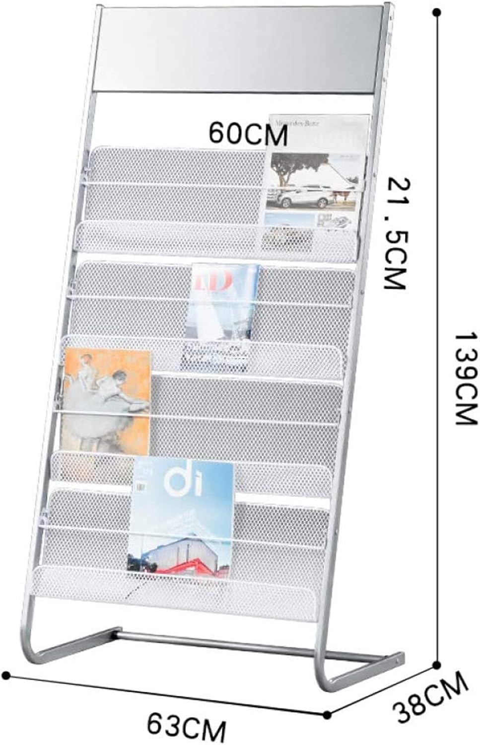 GENMO Floor-Standing Magazine Rack with 4 Large Shelves in Silver
