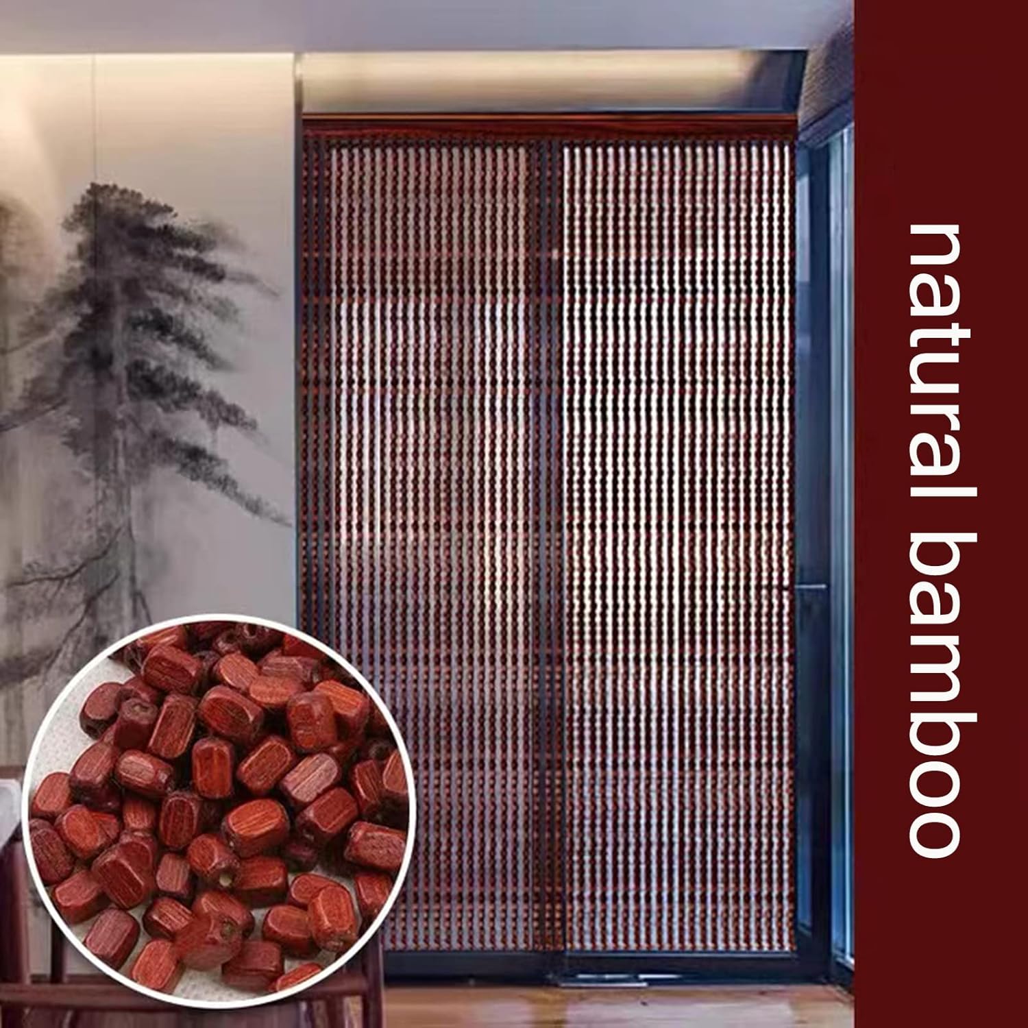 Natural Wood Bamboo Beaded Curtain for Home Doorways