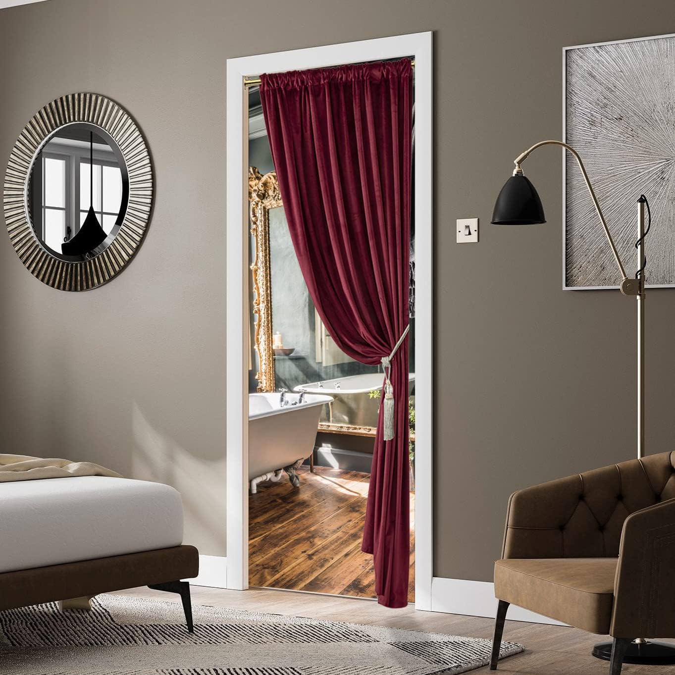 Burgundy Red Velvet Luxury Curtain Panel 80 Inches