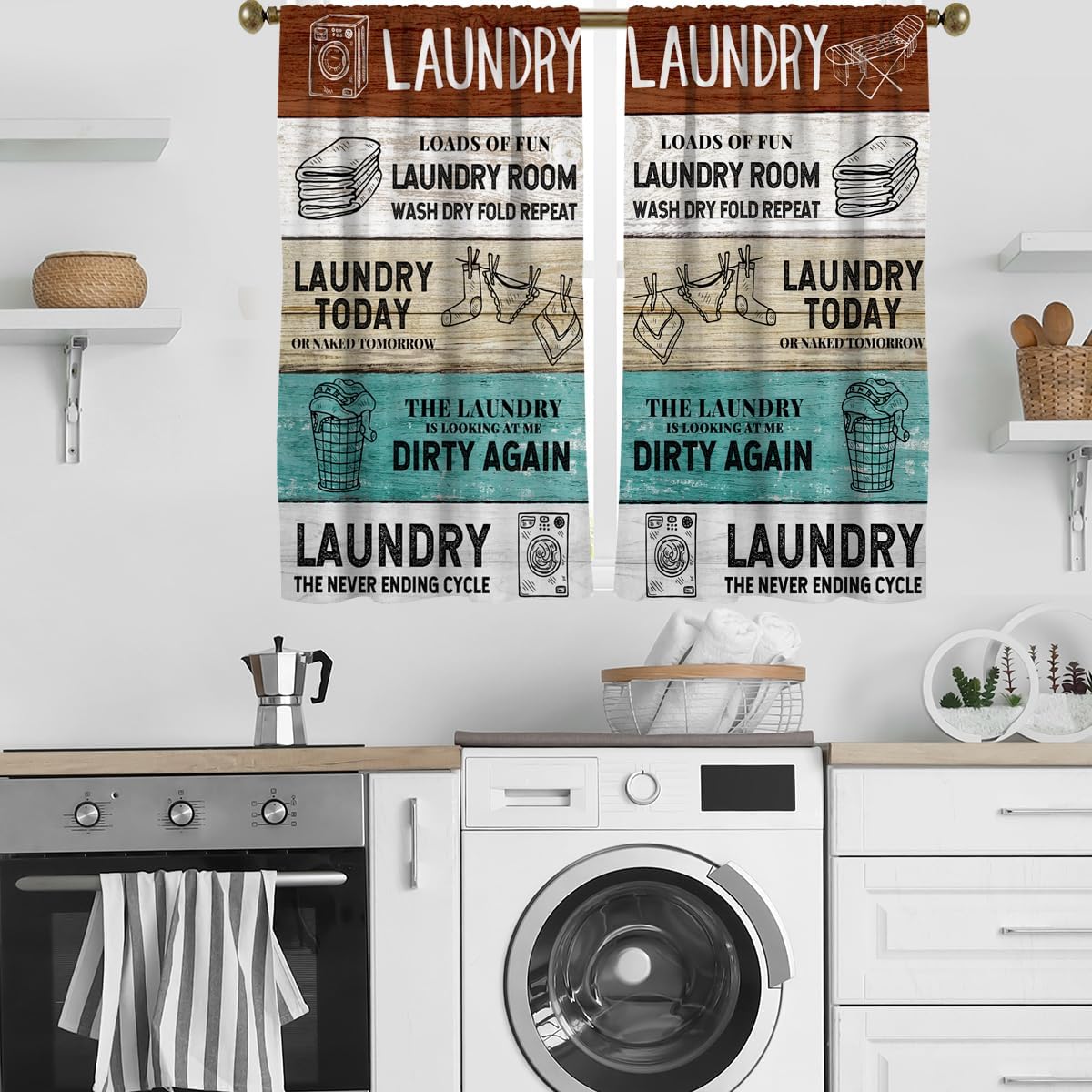 Zokyer Wooden Teal Brown Curtain with Funny Quotes for Bedroom Window Treatment