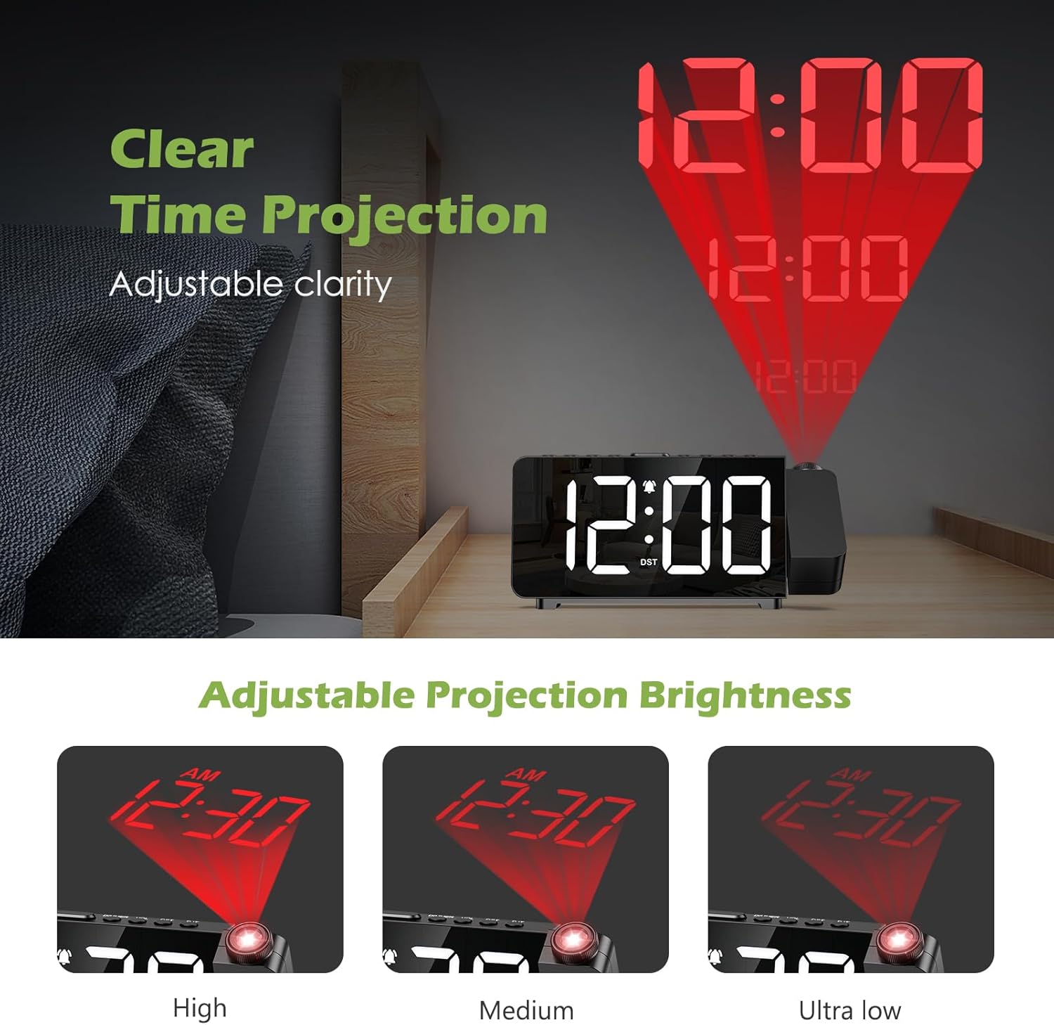 KeeKit Projection Alarm Clock with Rotatable Display