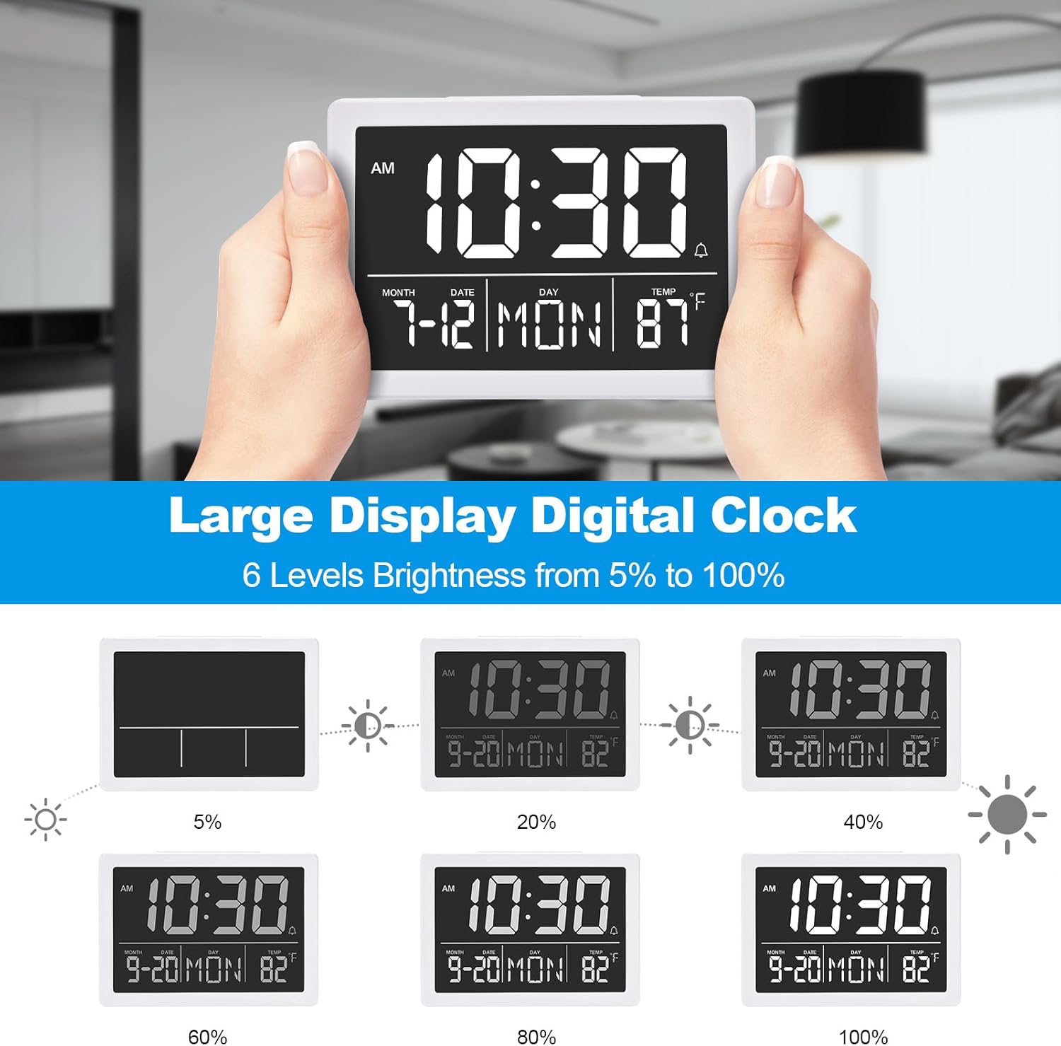 Amgico Digital Alarm Clock with Snooze - 63 Inch LED