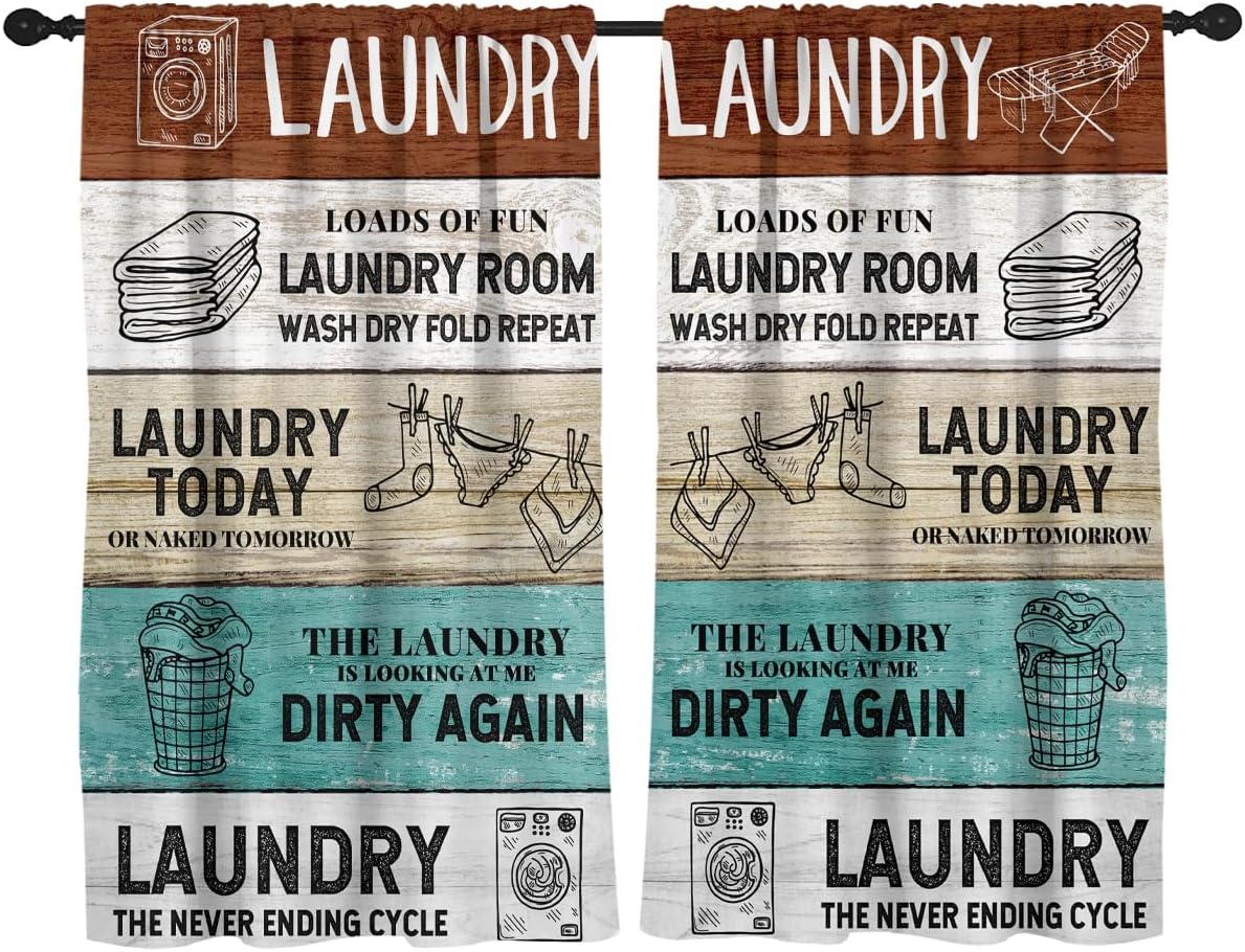 Zokyer Wooden Teal Brown Curtain with Funny Quotes for Bedroom Window Treatment