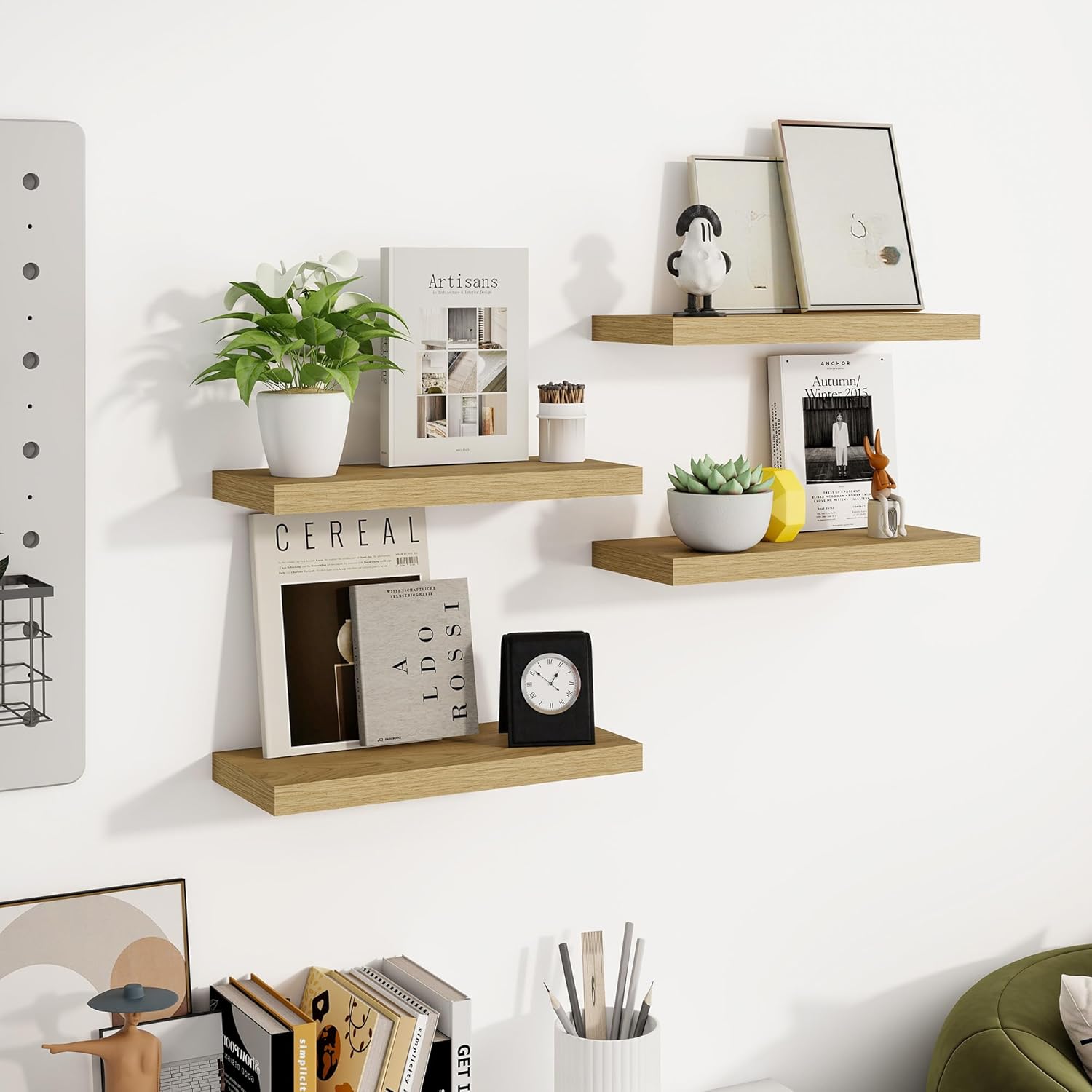 Venusmiles 3 Piece Oak Floating Wall Shelves