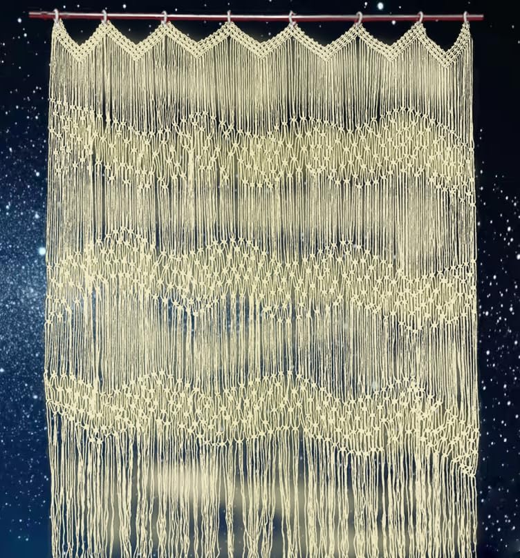 kiido Macrame Curtain with Stars River Design 50W x 71H
