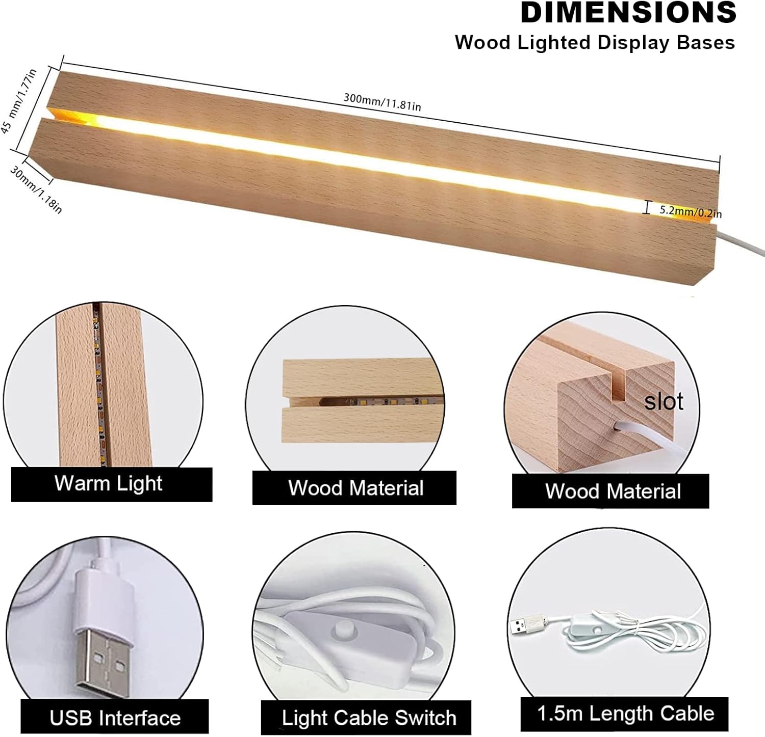 2 Pcs 1181 Inch Wooden LED Light Display Pedestal with USB Switch