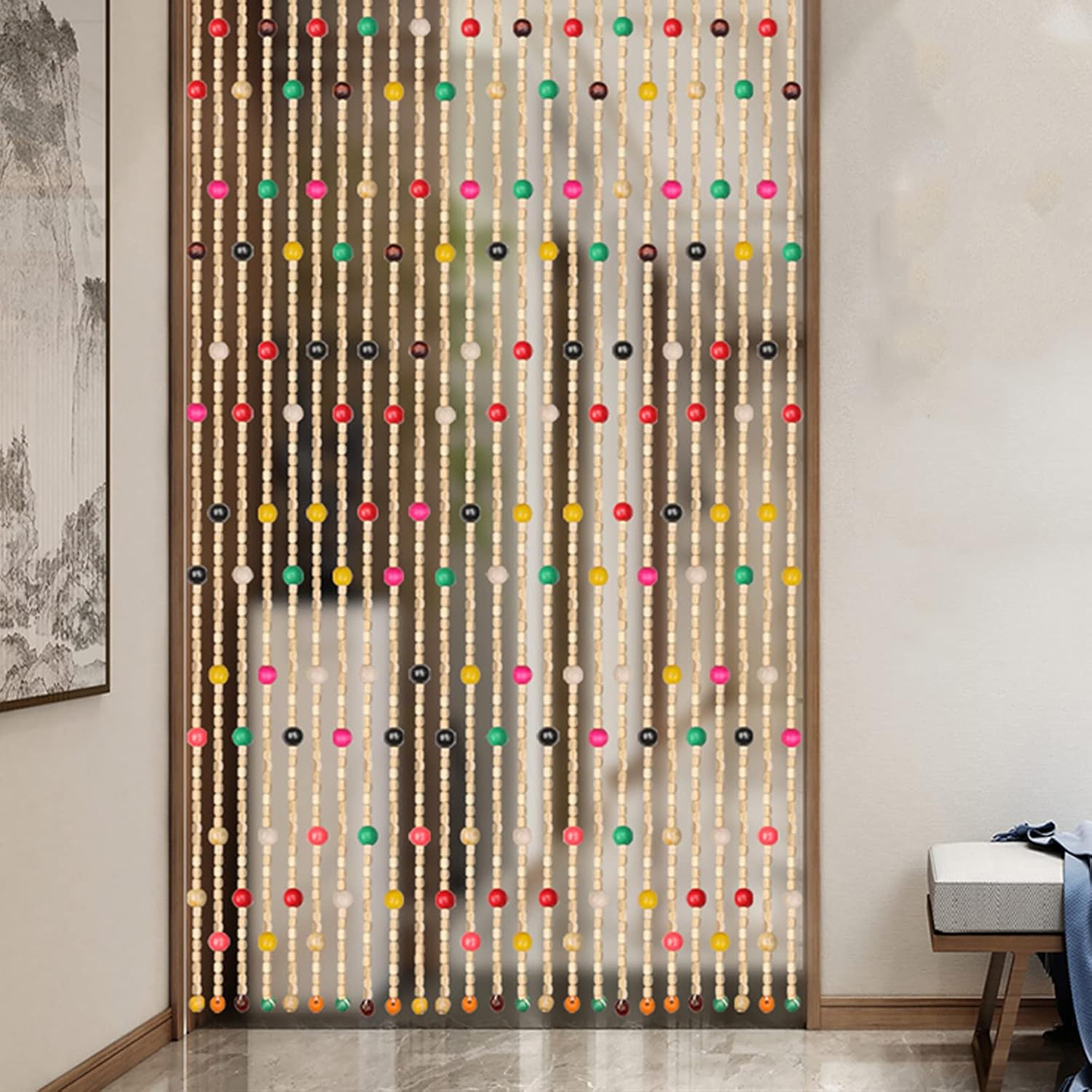 Natural Bamboo Beaded Curtain for Room Hallway Entrance