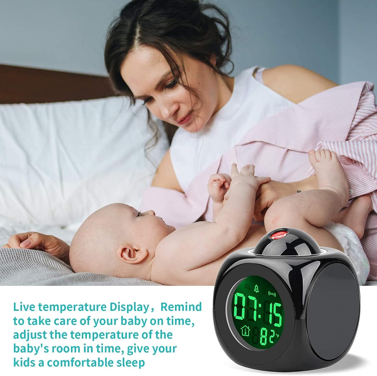 Voice Talking LED Time Temperature Alarm Clock for Bedroom and Office - Black