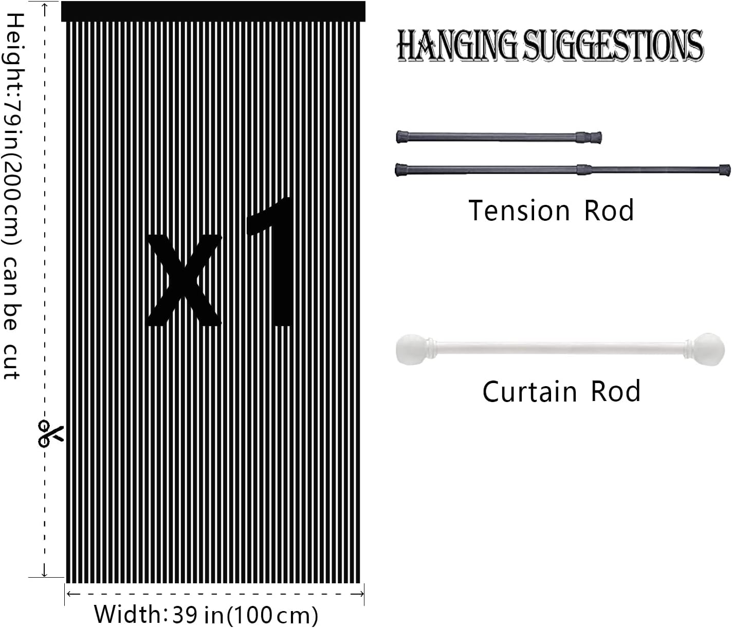 Grey Spaghetti String Curtain Panel 100x200cm